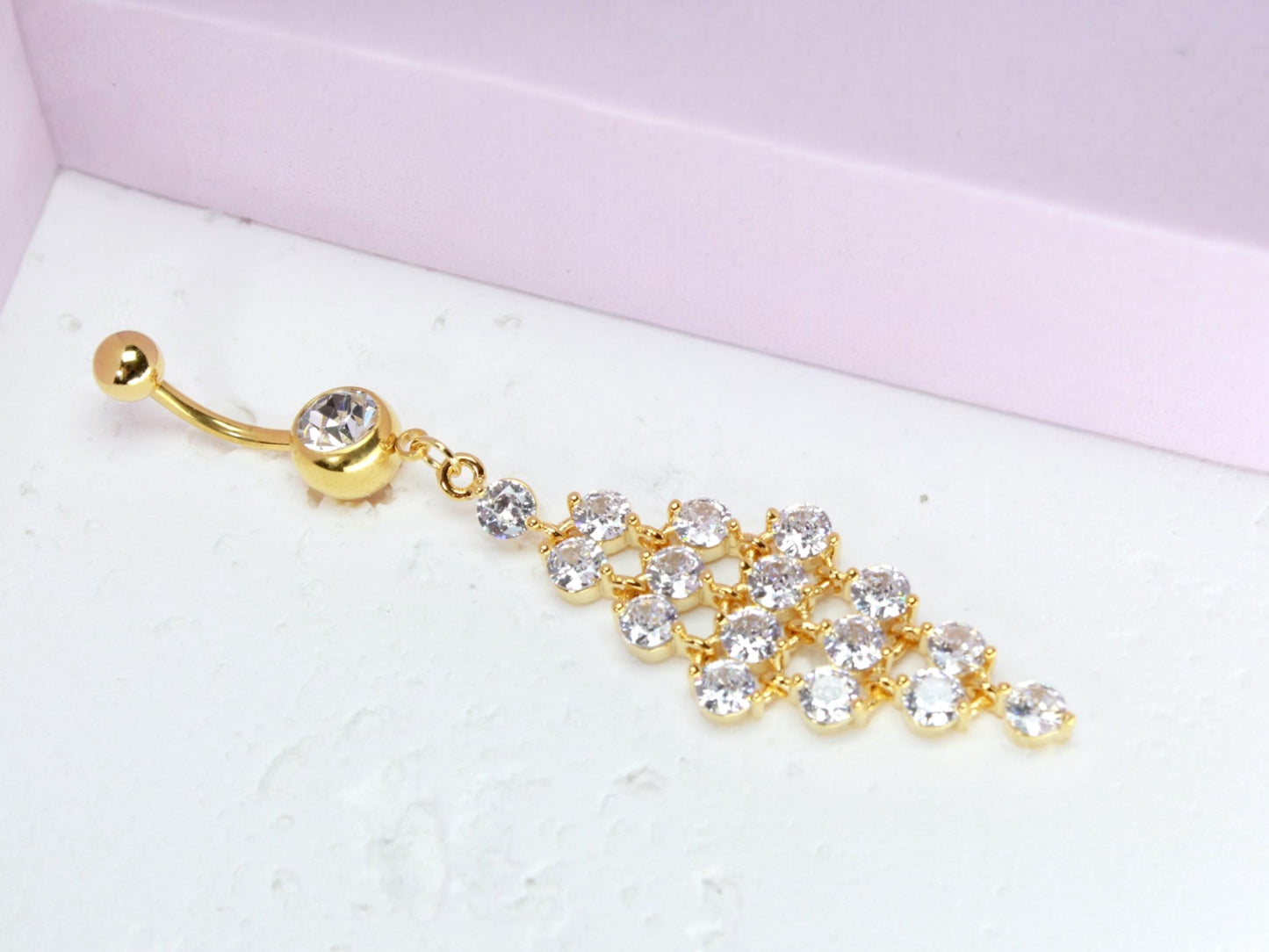 14g Gold Dangling Belly Ring, Sparkling Gem Decor Charm Belly Button Piercing Jewelry, Fancy Navel Piercing Jewelry