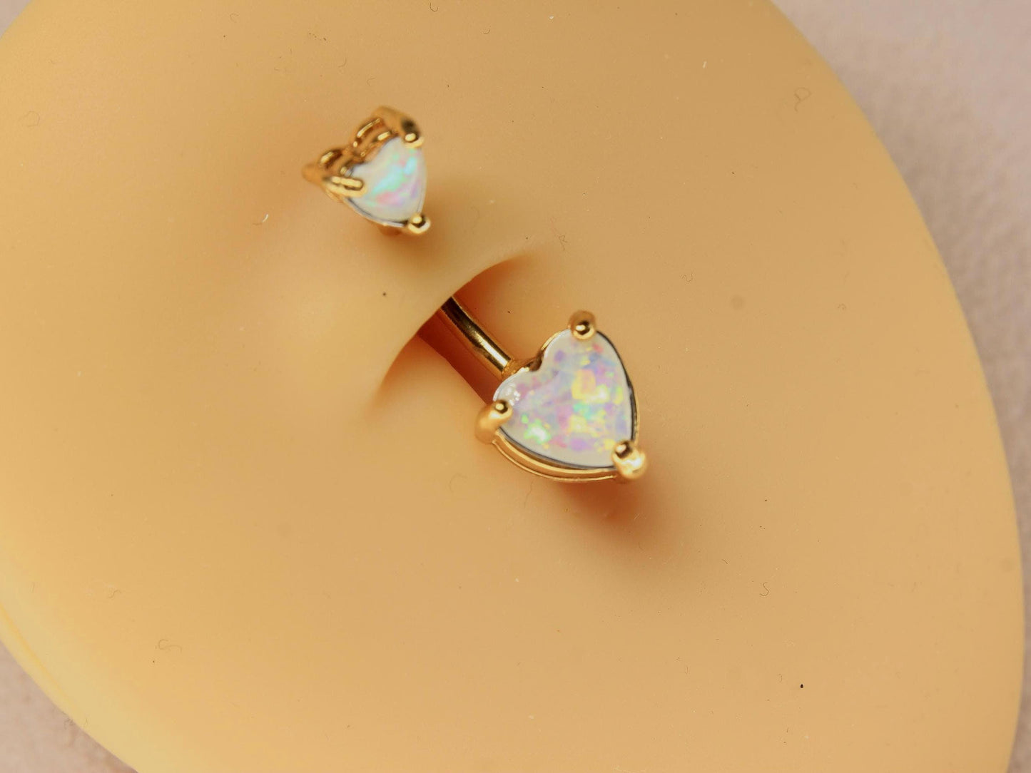 Opal Belly Button Ring, 14g Opal Glitter Heart Belly Ring Piercing, Floating Belly Jewelry, Navel Piercing Body Jewelry, Gold Belly Jewelry