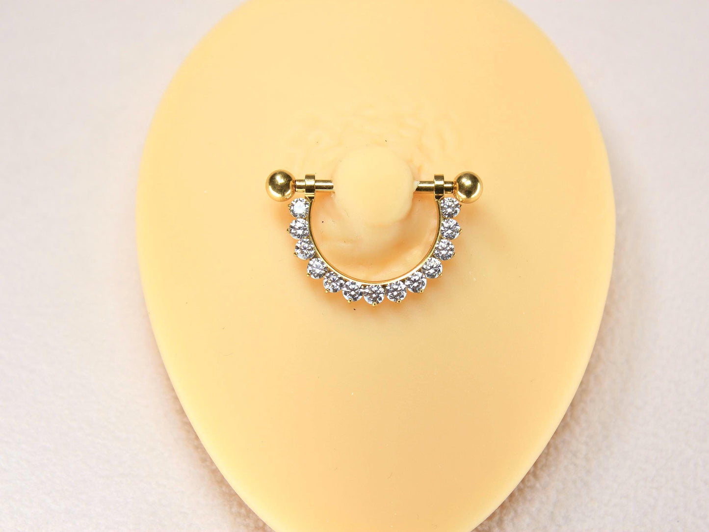 14G Titanium Nipple Barbell, Internally Threaded Gold Dangling Nipple Ring Piercing, Pair of Sparkling CZ Nipple Ring Body Jewelry