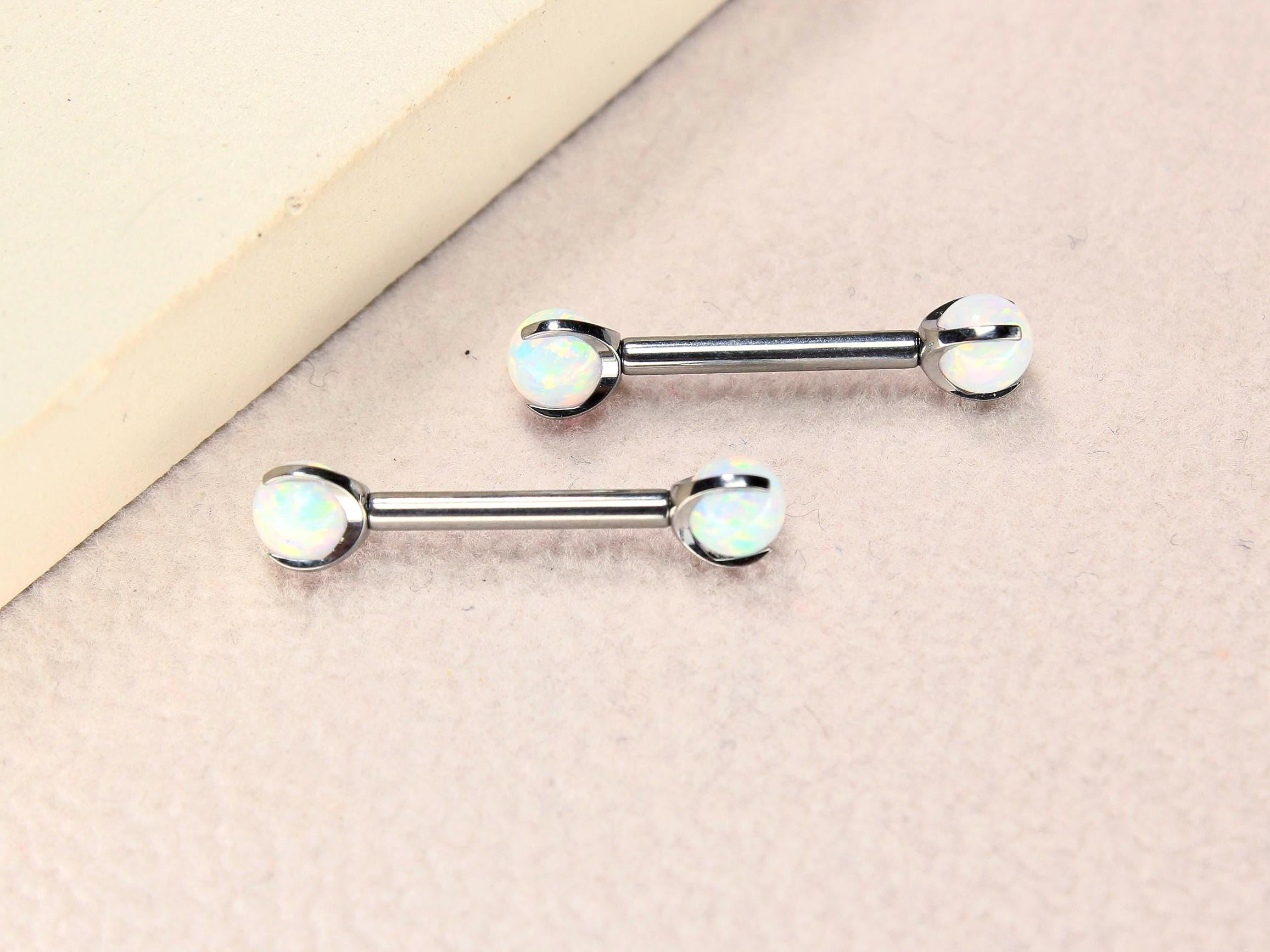 14G Titanium Nipple Barbell, White Opal Ball End Nipple Ring Piercing,Pair of Nipple Sheild Body Jewelry, Minimalist Nipple Piercing Jewelry