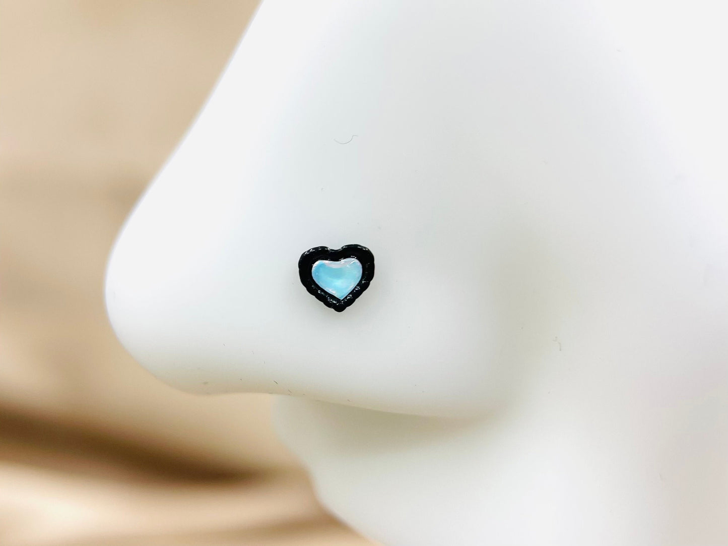 Black Heart Moonstone Nose Stud, L Shape & Ball End Moonstone Gem Decor Black Nose Piercing Stud Ring Jewelry, 20g Thin Nose Ring