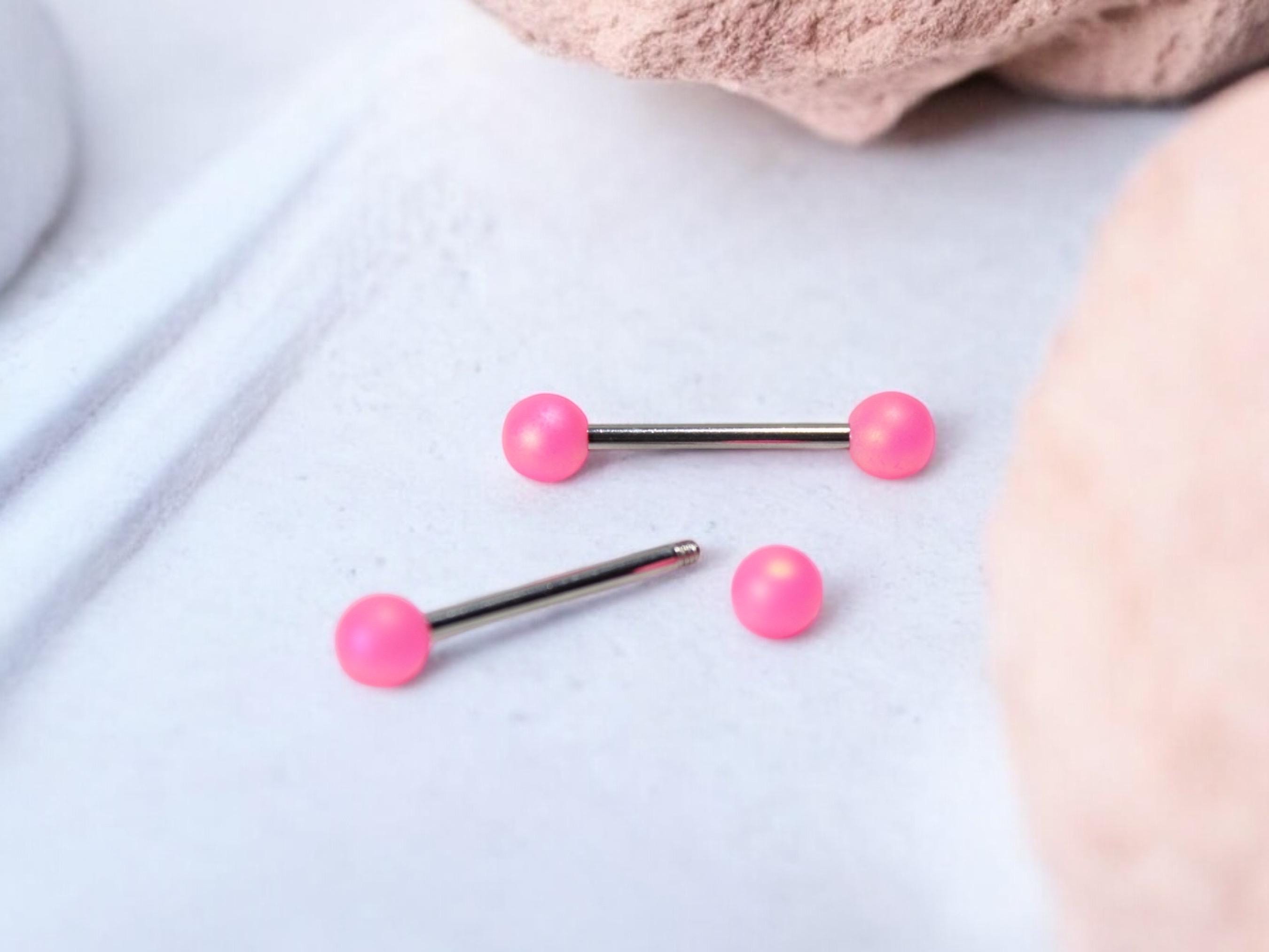 14g Pink Nipple Ring, Simple Plain Bright Pink Ball End Nipple Piercing Barbell, Customized Personalized Body Piercing Jewelry