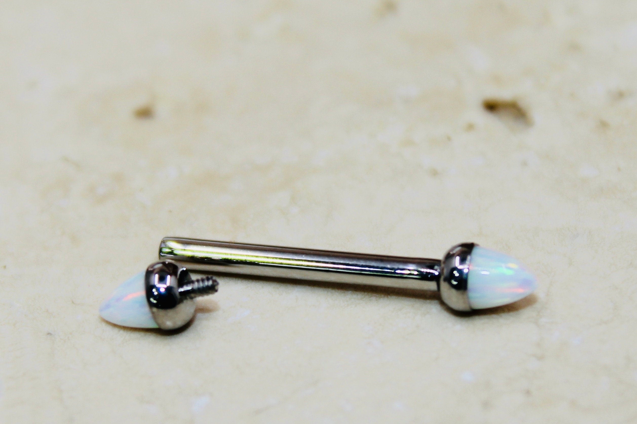 Internally Threaded Opal Nipple Barbell, White Opal Cone Smooth Comfortable Fit Nipple Piercing Ring Jewelry