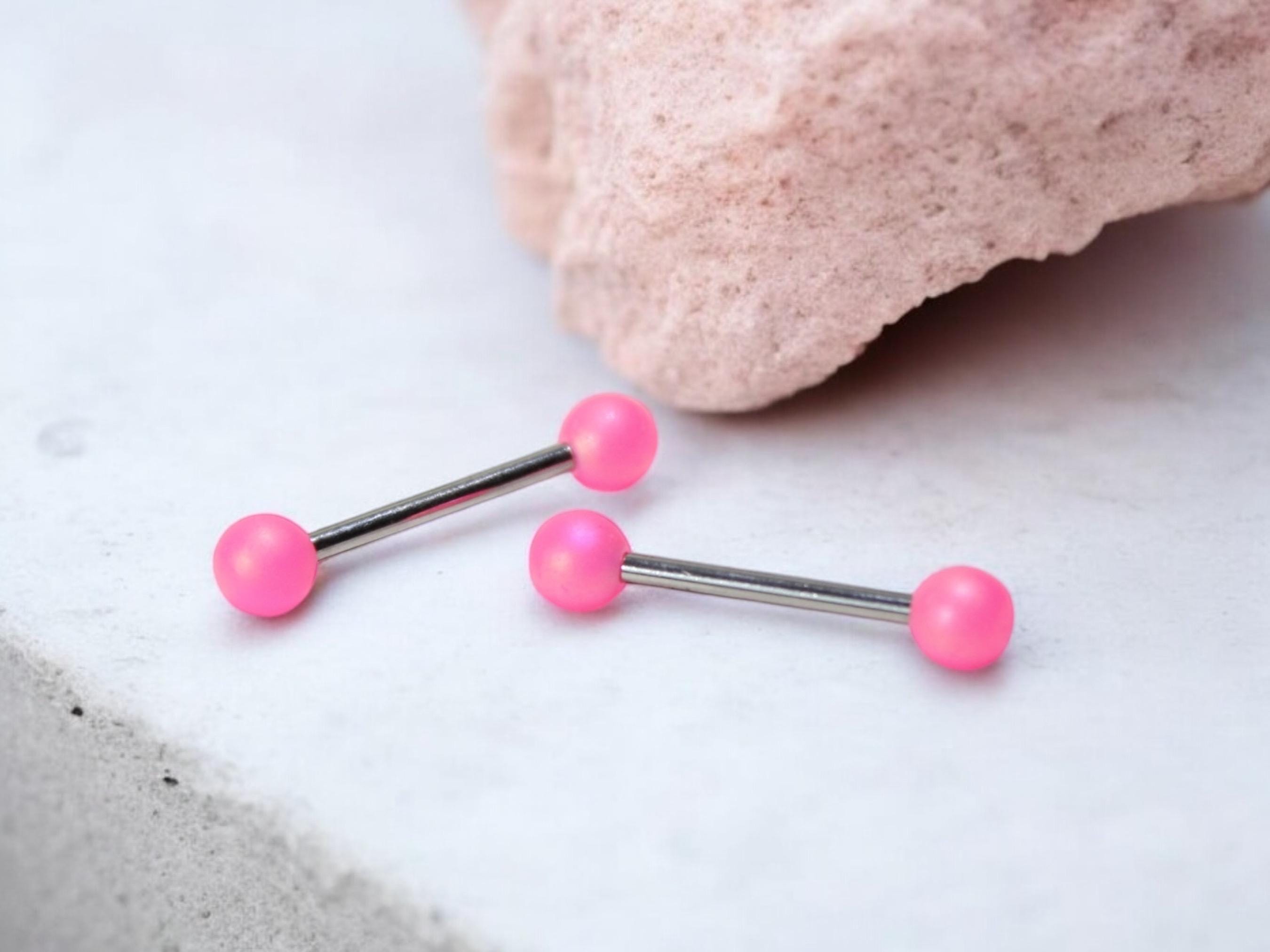 14g Pink Nipple Ring, Simple Plain Bright Pink Ball End Nipple Piercing Barbell, Customized Personalized Body Piercing Jewelry