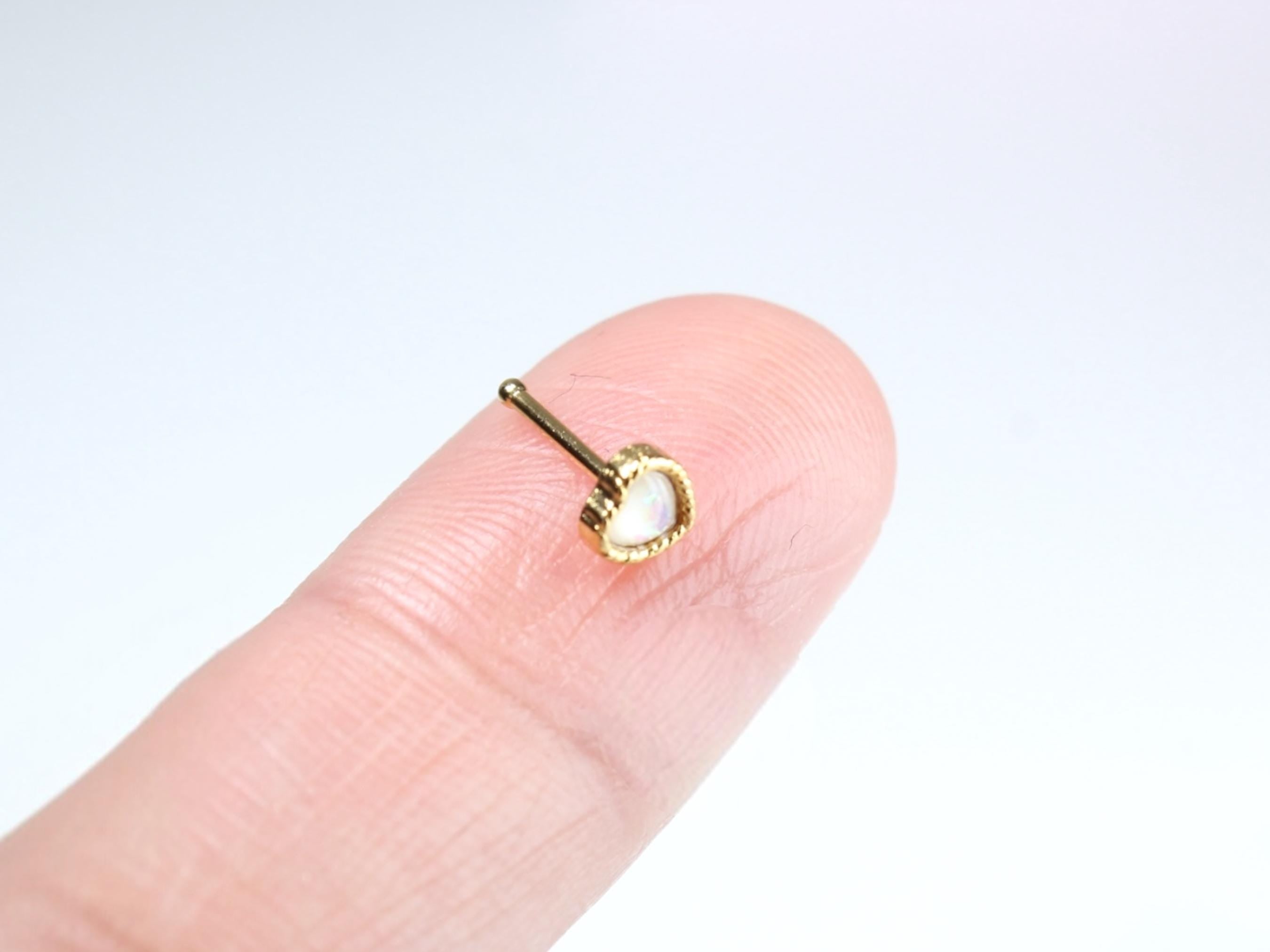 20g Heart Nose Stud, Dainty White Opal Glitter Nose Bone Stud,Ball End Nose Piercing,Thin Nose Stud, Gold Nose Ring, Hypoallergenic Jewelry