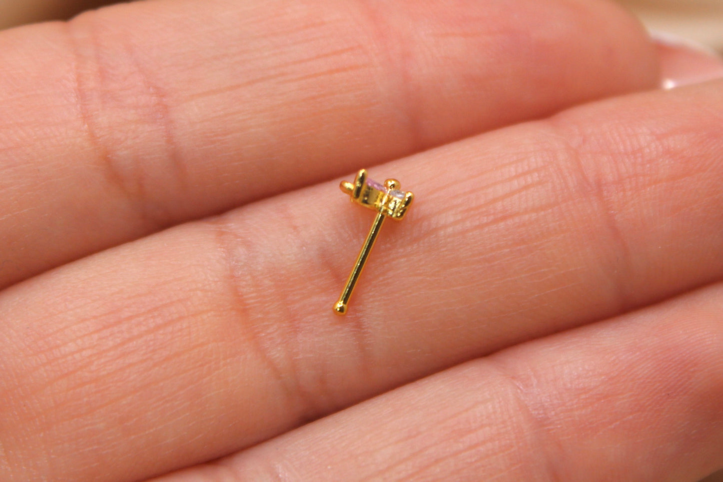 20G Pink Butterfly Nose Stud – Sparkling Pink Butterfly Ball End Nose Ring, Cute Nose Piercing Jewelry