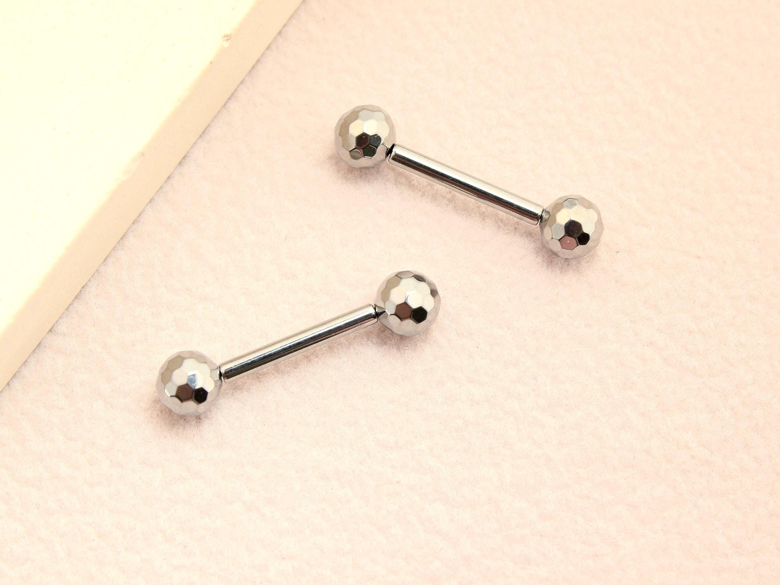 Titanium Nipple Barbell Sheild, 14G Disco Ball End Threadless Push In Nipple Ring Jewelry,Pair of 2 Nipple Piercing, Push In Body Jewelry