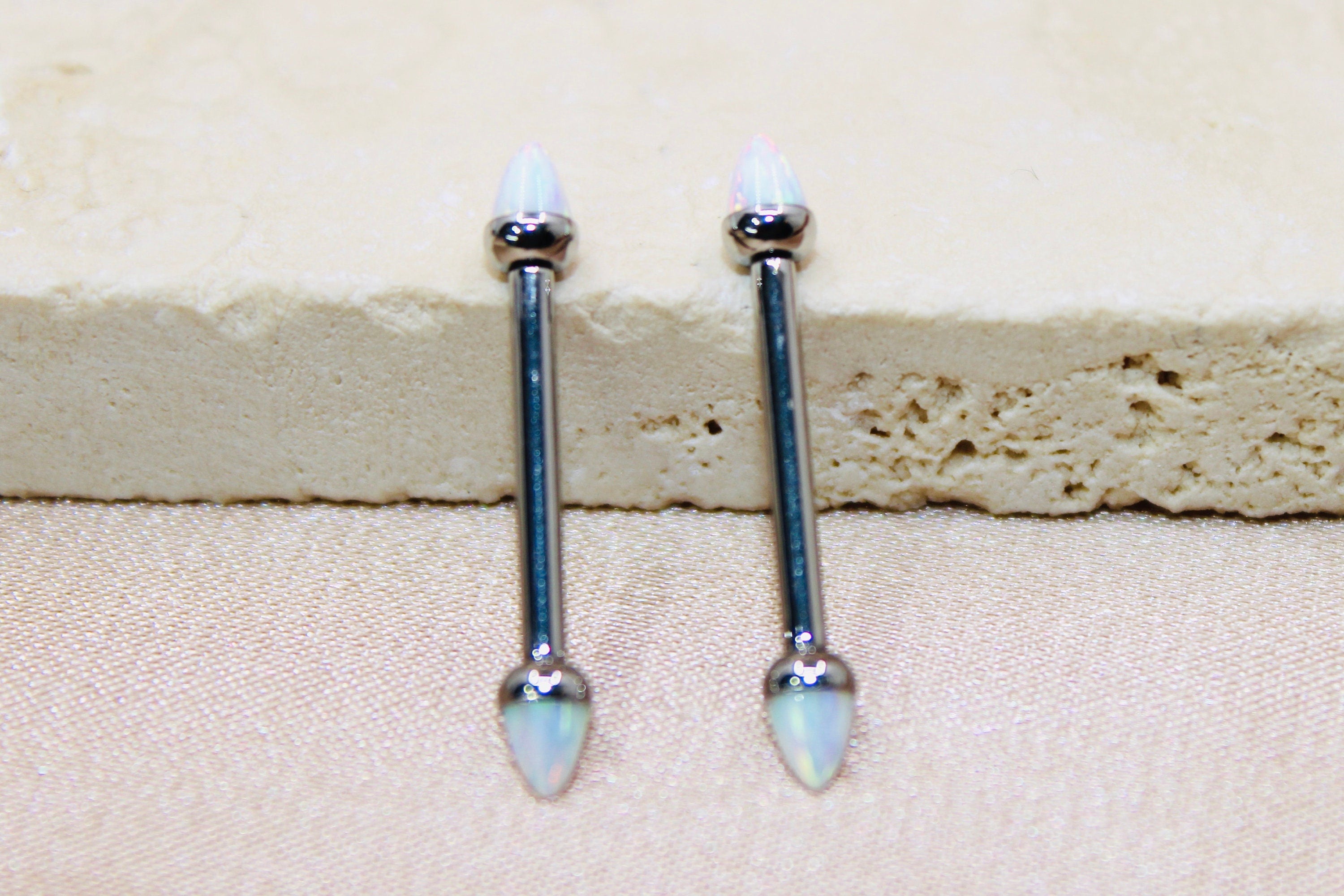 Internally Threaded Opal Nipple Barbell, White Opal Cone Smooth Comfortable Fit Nipple Piercing Ring Jewelry