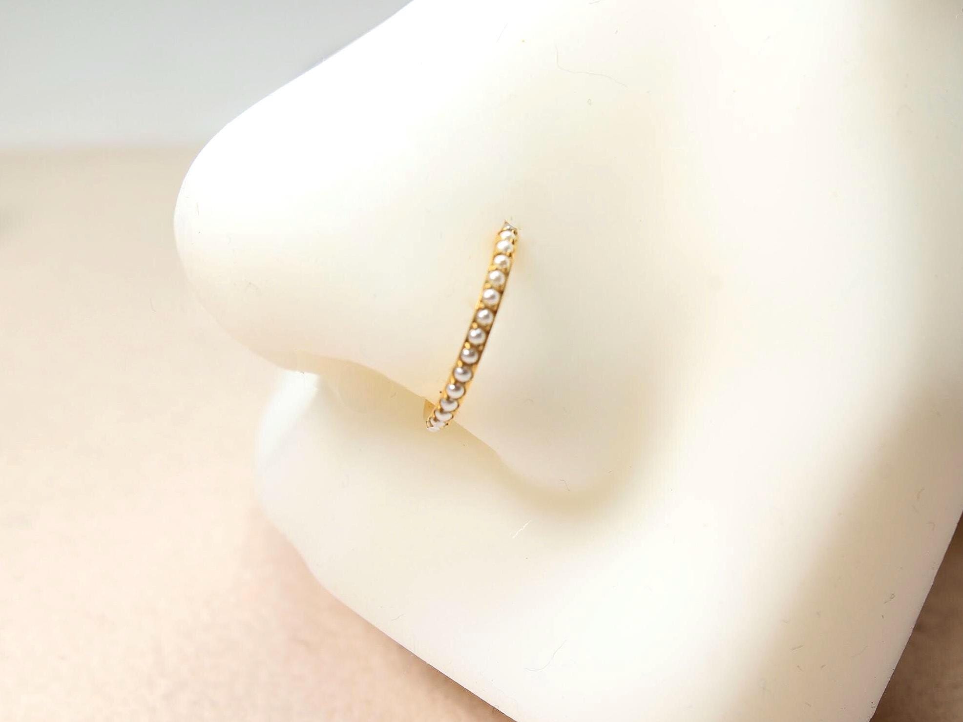 16g Titanium Nose Ring, Gold Pearl Decor Nose Hoop Clicker, Minimalist Nose Hoop Ring, Cartilage Piercing, Nose Piercing Body Jewelry