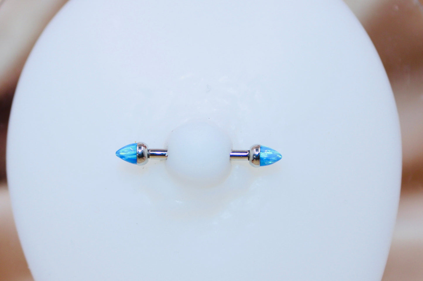 Internally Threaded Opal Nipple Barbell, Blue Opal Smooth Comfortable Fit Nipple Piercing Ring Jewelry, 14g Nipple Barbell Body Jewelry