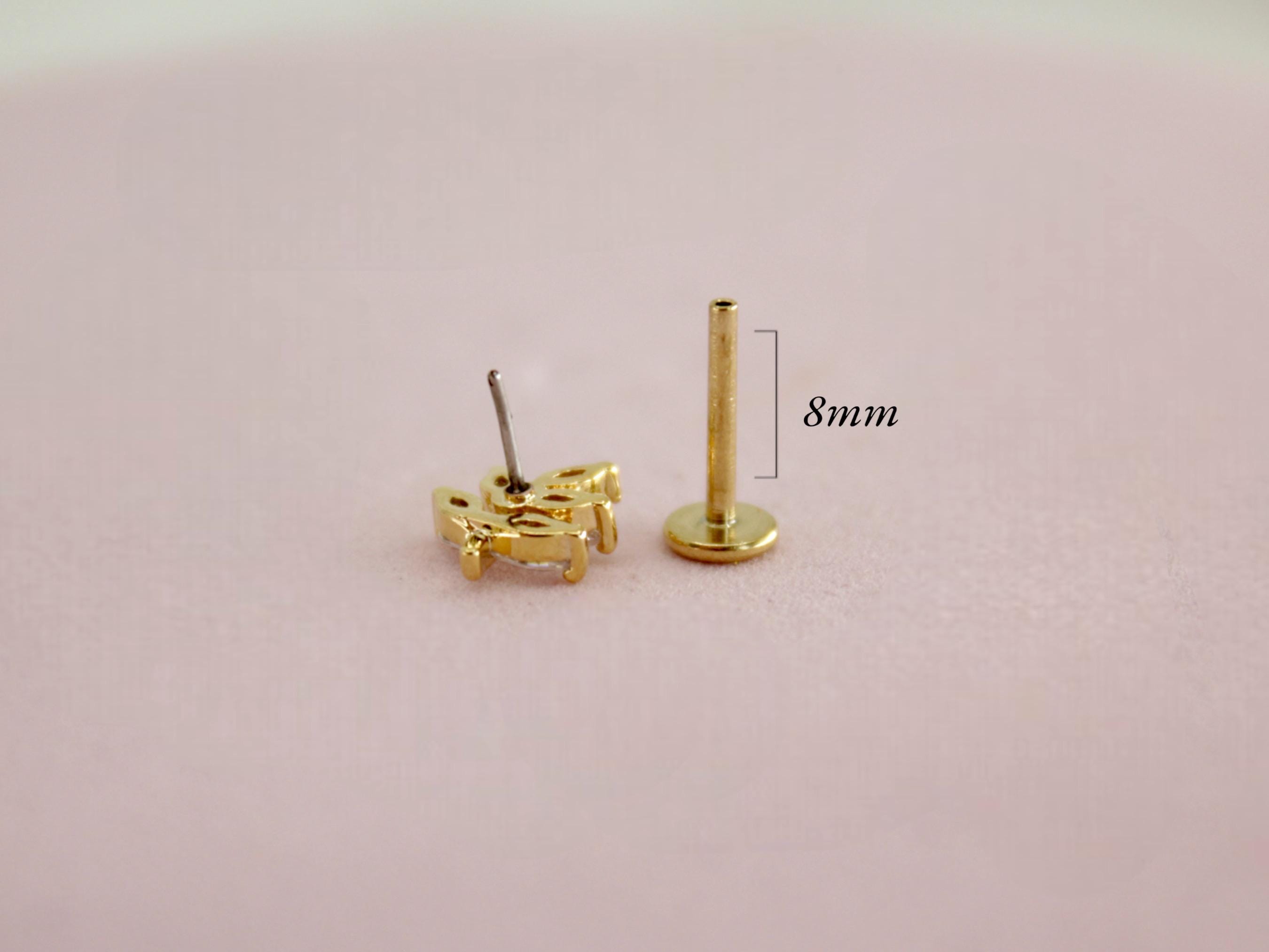 18G Titanium Push In Monroe Labret, Threadless Flat Back Floral Stud Cartilage Piercing, Conch Piercing, Tragus Stud, Flat Back Stud Earring