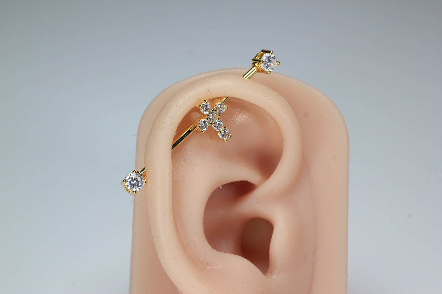 14G Cross Industrial Barbell, Dainty Sparkling Gold Jesus Cross Industrial Barbell Piercing, 35mm Barbell Body Jewelry.
