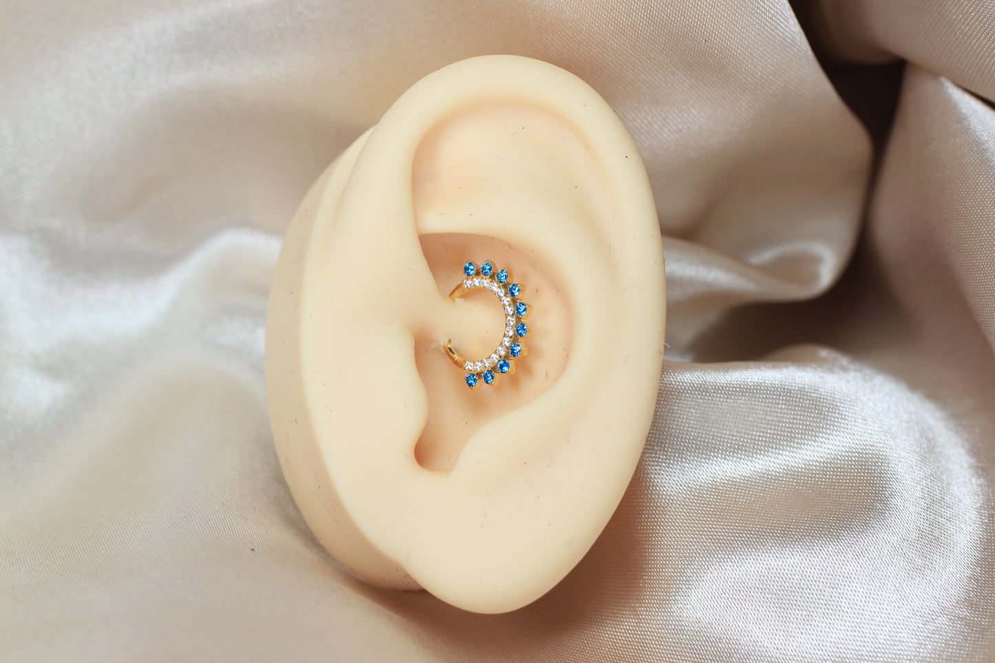 Dainty Blue Topaz Sparkling Titanium Septum Clicker Ring.