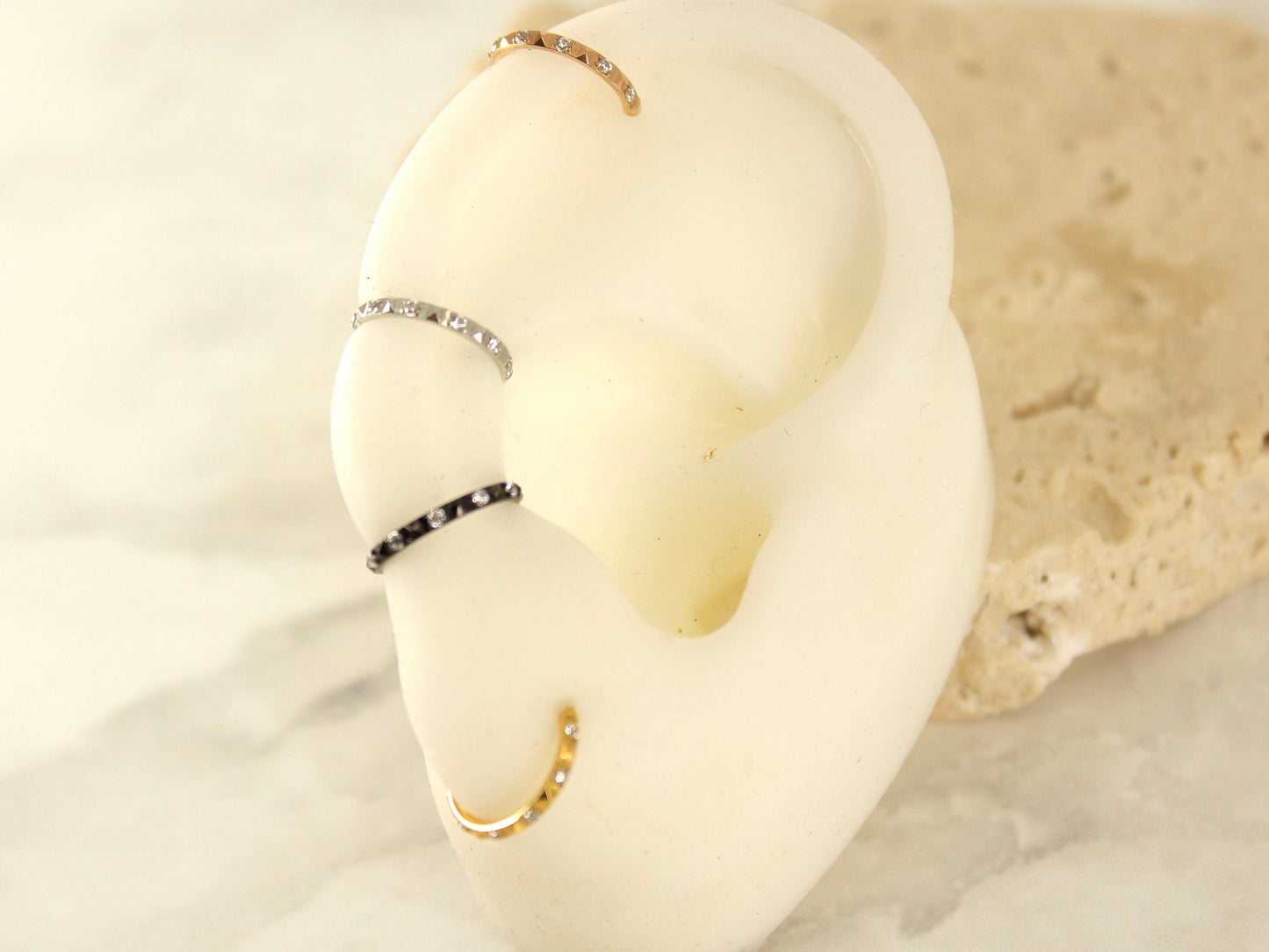 Conch Hoop Ring, Dainty Cz Stud 16g Septum Nose Conch Cartilage Daith Piercing Hinged Hoop Ring, Multipurpose Hoop Earring Clicker Ring