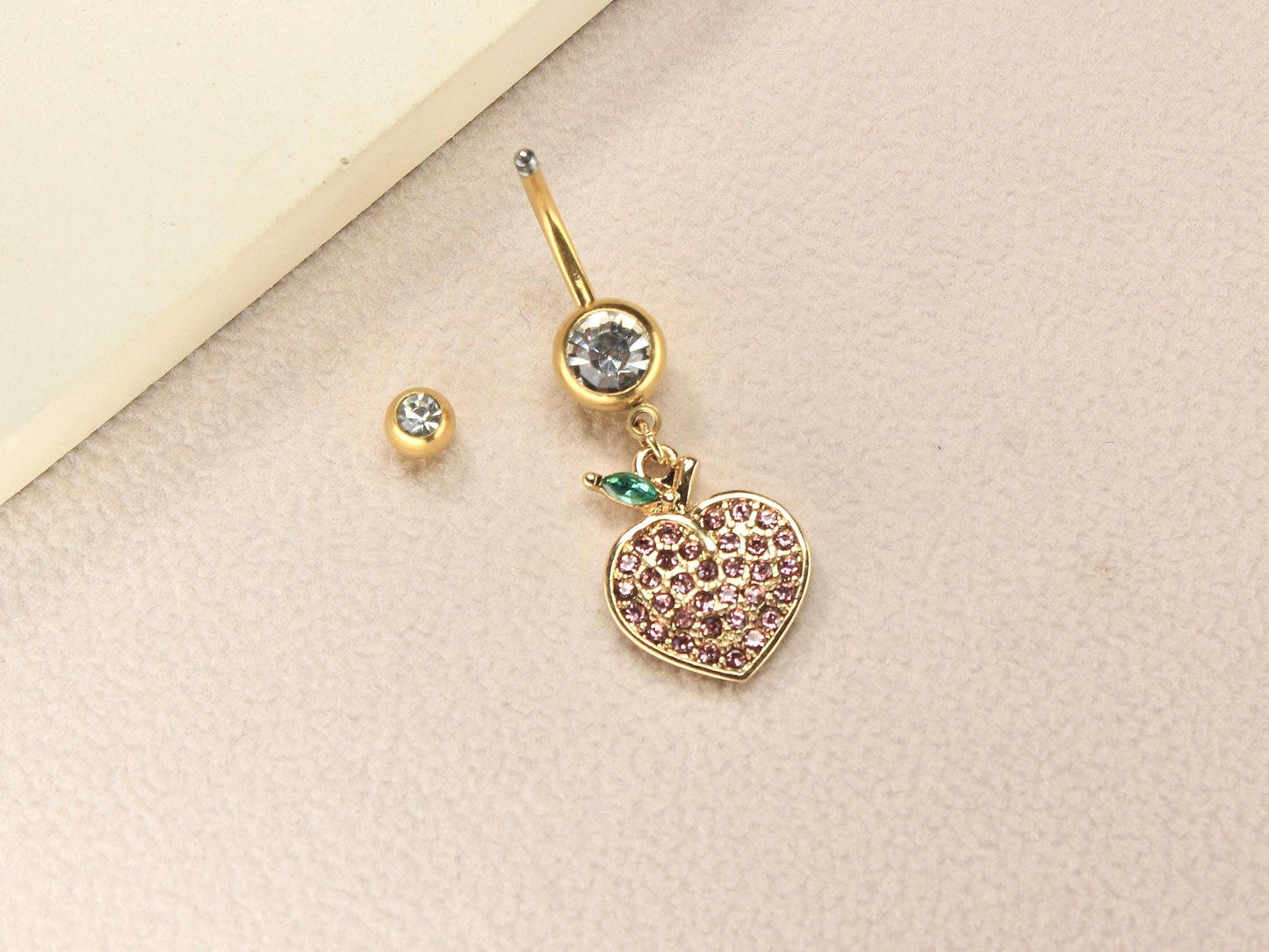 20G Peach CZ Heart Dangling Belly Button Ring – Navel Jewelry
