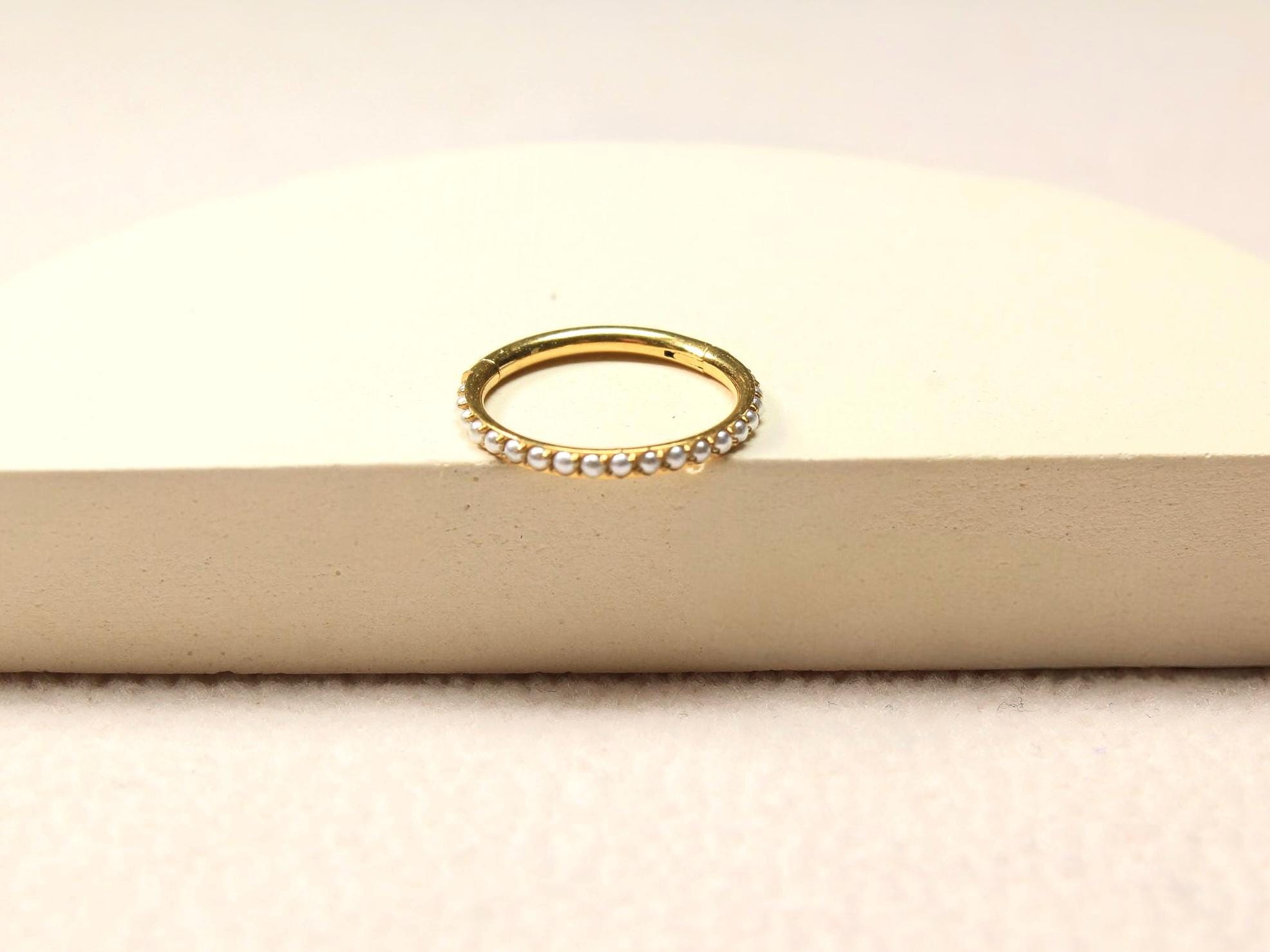 16g Titanium Nose Ring, Gold Pearl Decor Nose Hoop Clicker, Minimalist Nose Hoop Ring, Cartilage Piercing, Nose Piercing Body Jewelry