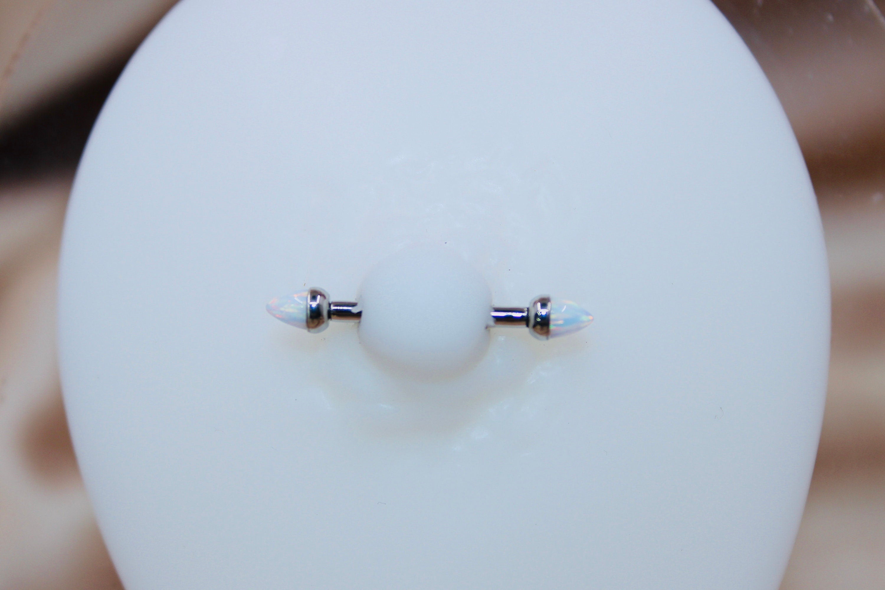 Internally Threaded Opal Nipple Barbell, White Opal Cone Smooth Comfortable Fit Nipple Piercing Ring Jewelry
