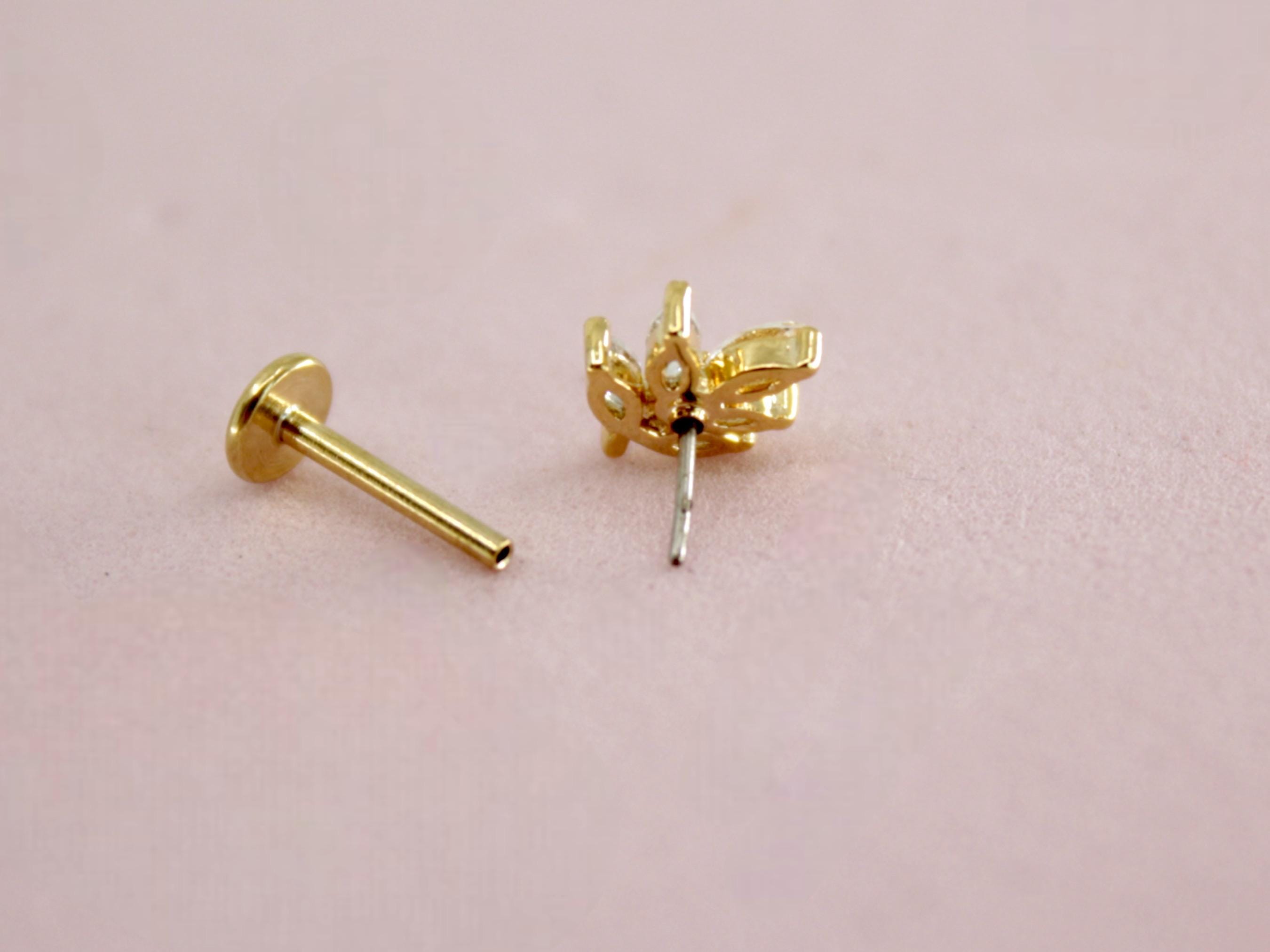 18G Titanium Push In Monroe Labret, Threadless Flat Back Floral Stud Cartilage Piercing, Conch Piercing, Tragus Stud, Flat Back Stud Earring