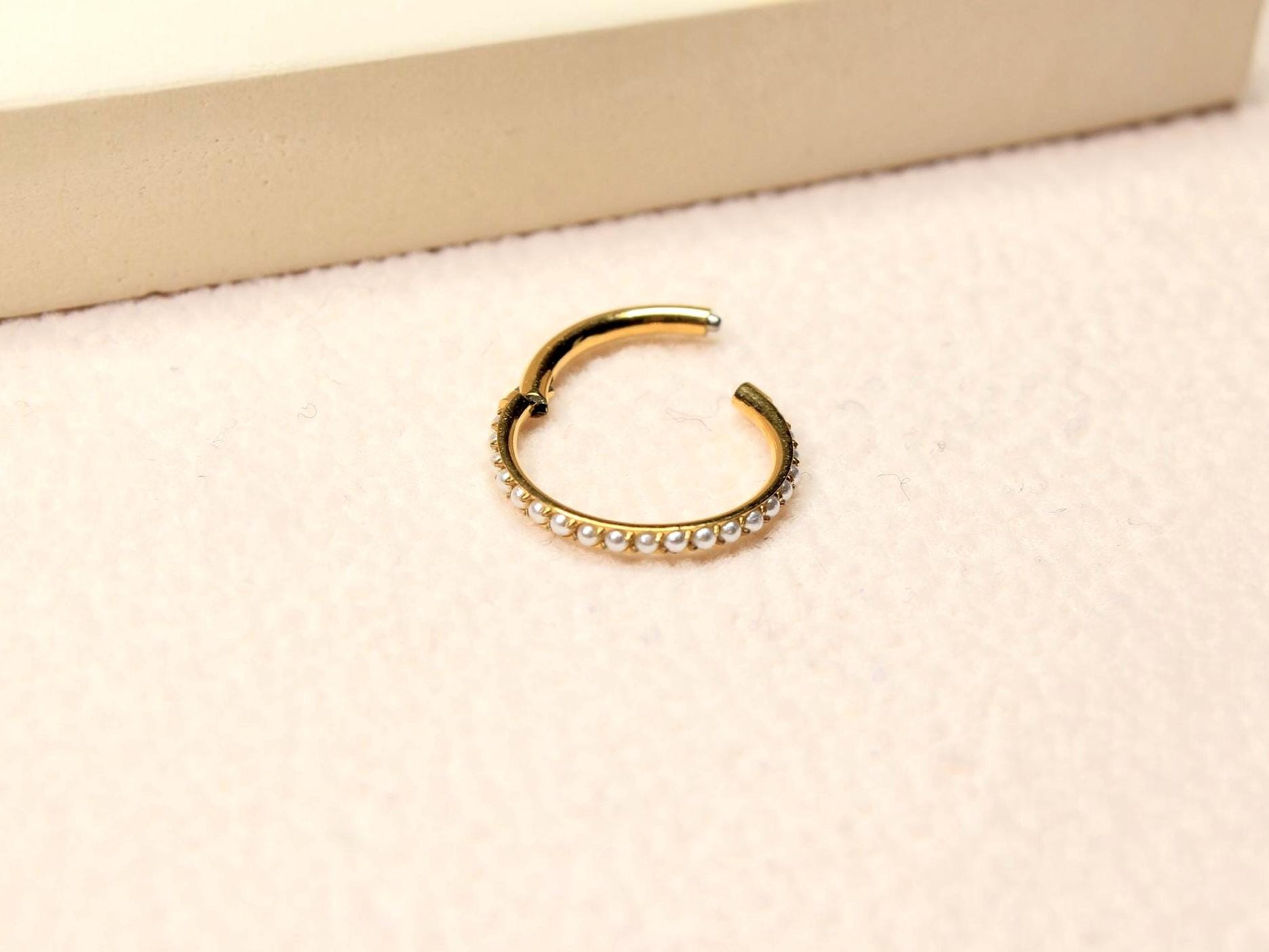 16g Titanium Nose Ring, Gold Pearl Decor Nose Hoop Clicker, Minimalist Nose Hoop Ring, Cartilage Piercing, Nose Piercing Body Jewelry