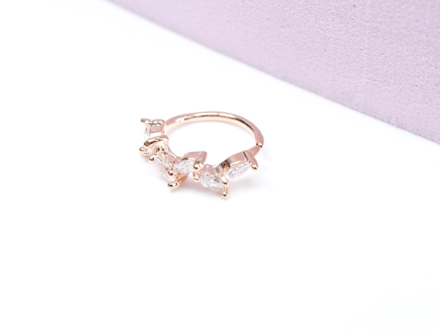 20G RoseGold Dainty Nose Ring Hoop. CZ Curvy Leaf Bendable Nose Ring. Nose Stud Piercing Jewelry. Cartilage Hoop Ring, Minimal Body Jewelry.