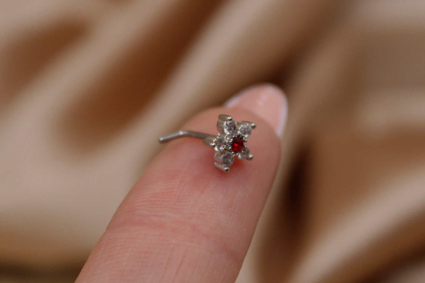 Ruby Red Flower Nose Stud.