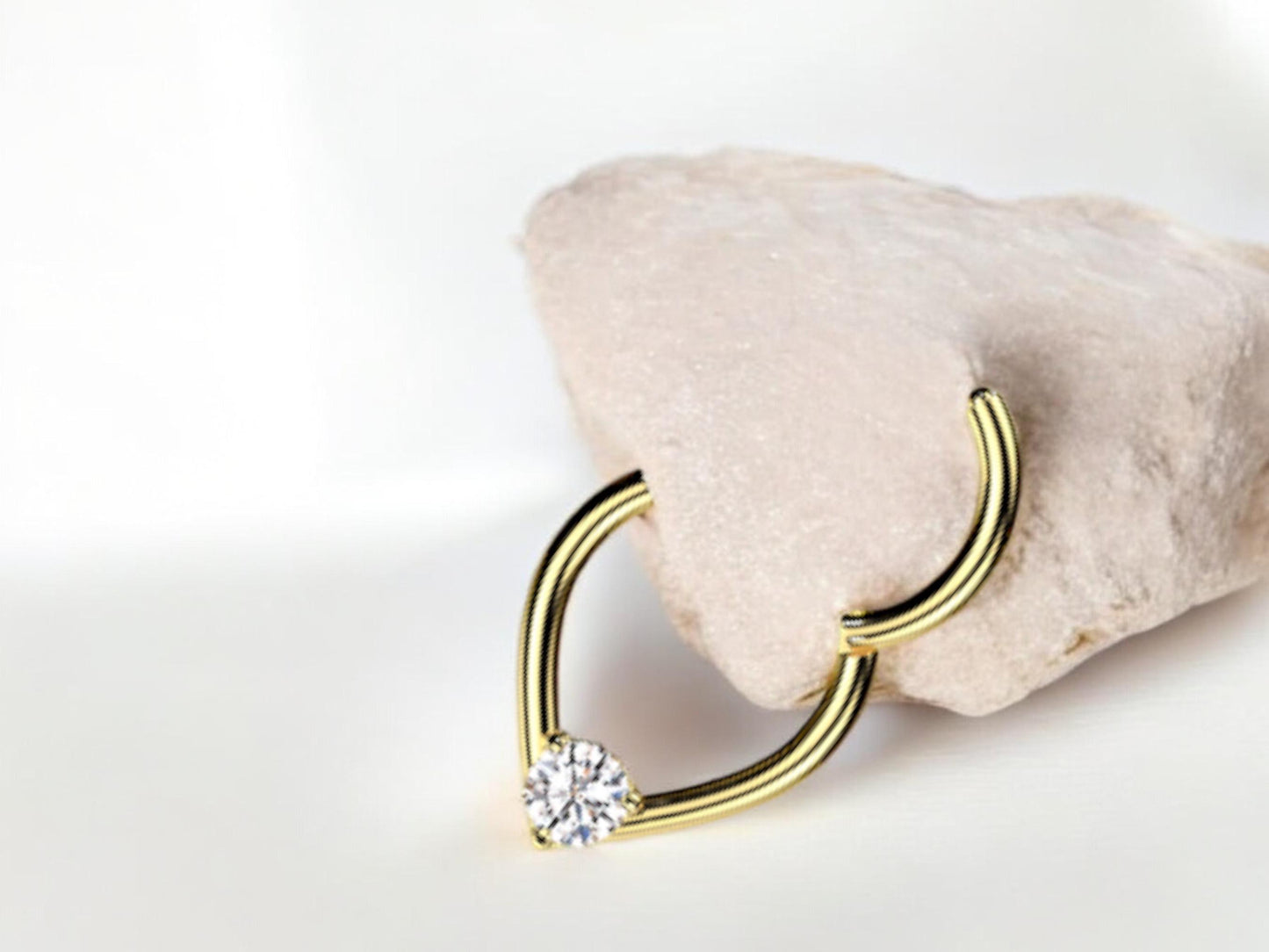 16g Gold Septum Clicker Ring, Teardrop Front CZ Stud Hinged Segment Hoop Ring, Dainty Septum Hoop Jewelry, Nose Piercing, Body Jewelry.