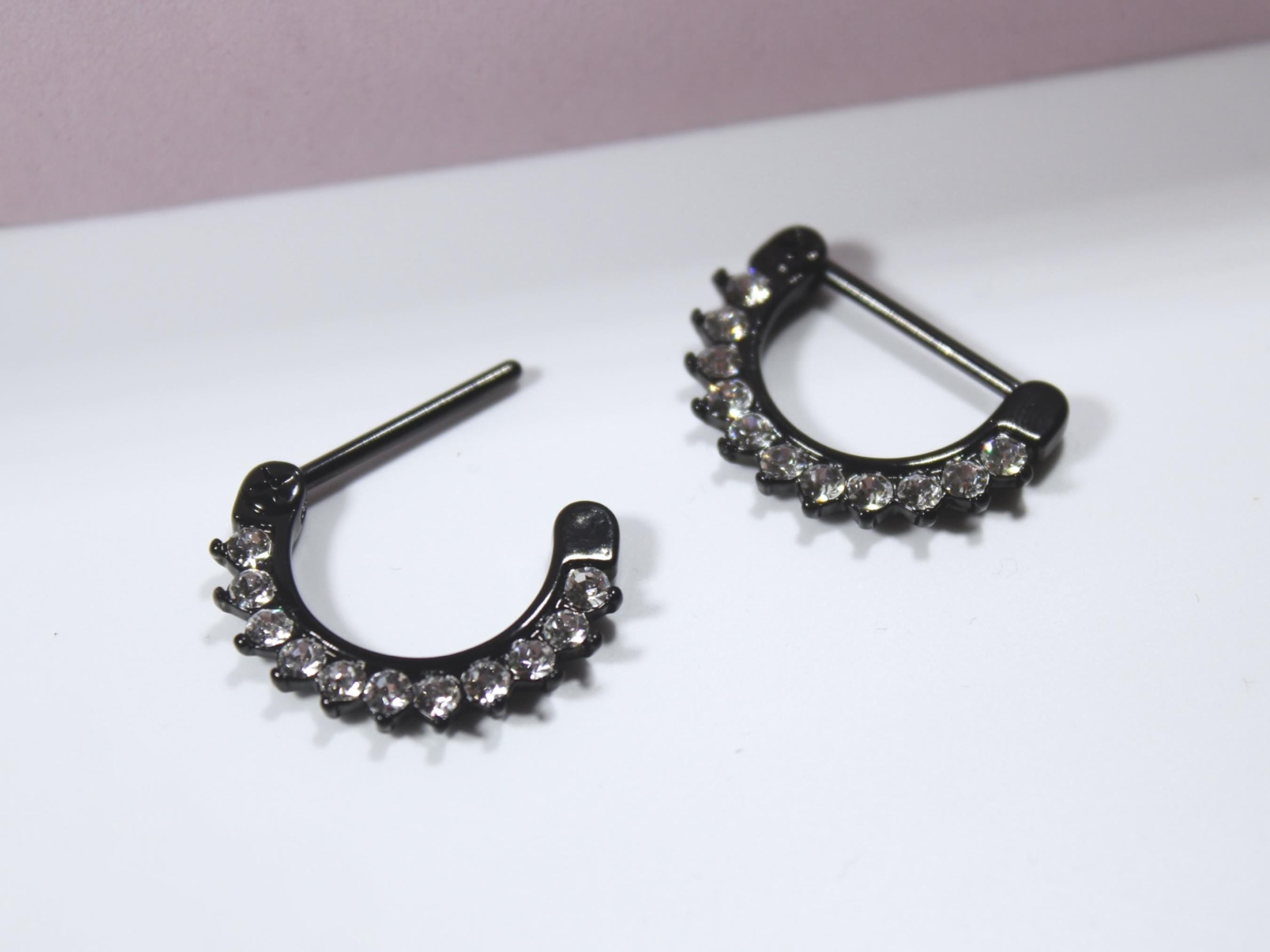 Black Dangle Nipple Ring,  Pair of Black CZ Hinged Clicker Nipple Barbell,  14g Nipple Barbell Piercing Jewelry, Body Jewelry
