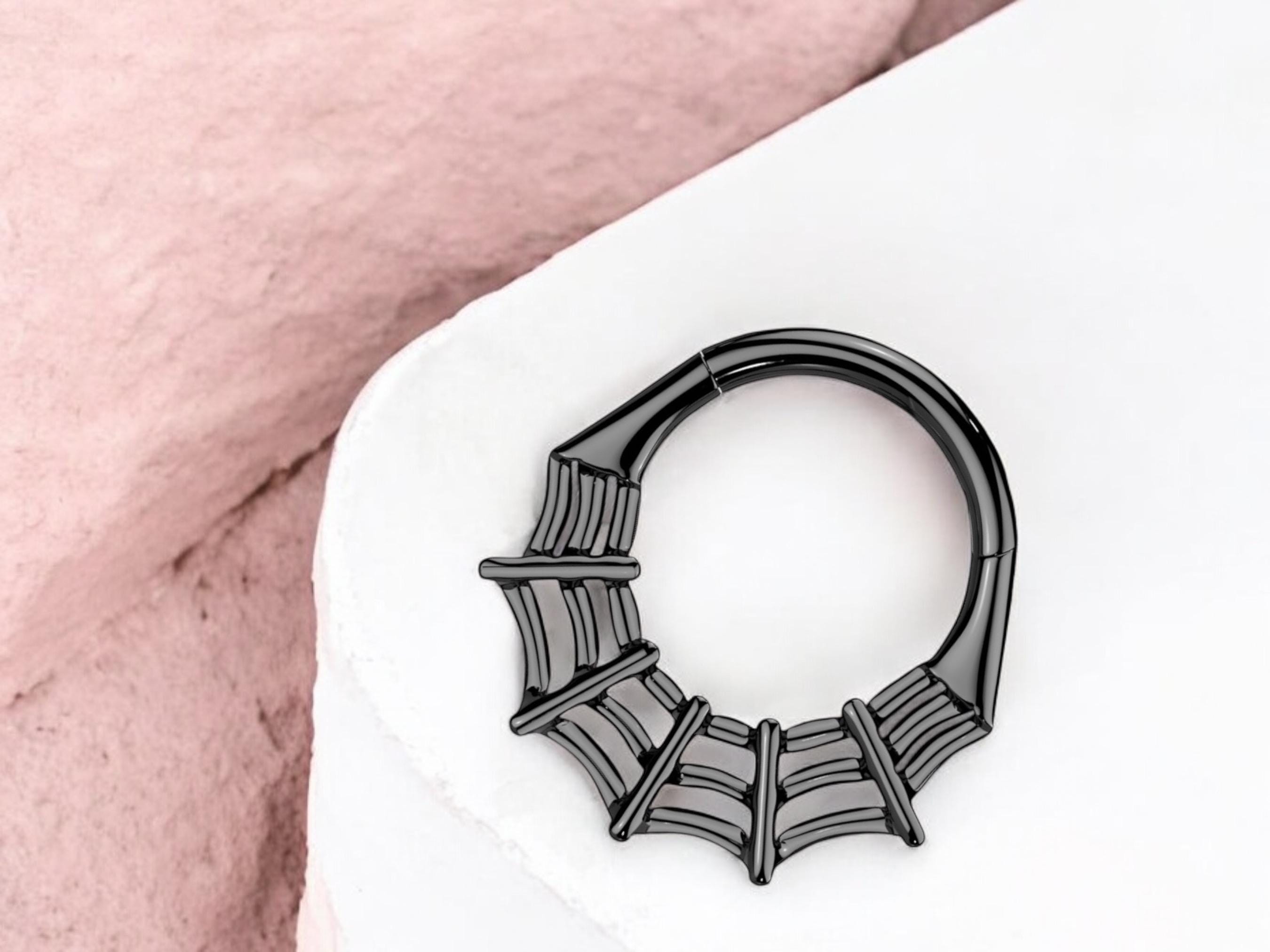 16G Spider Web Septum Clicker Ring, Black Hinged Segment Septum Hoop Ring, Halloween Body Piercing Jewelry,Spider Daith,Cartilage Hoop