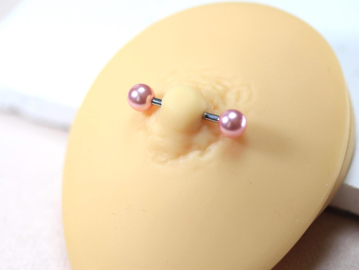 14g Pink Pearl Nipple Barbell, Cute Minimalist Pearl Ball End Nipple Ring Piercing, Custom Body Jewelry.