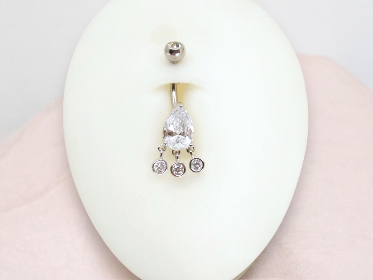 Dangling Belly Button Ring, Teardrop CZ Stone Belly Piercing Jewelry, 14g Body Jewelry, Navel Piercing Bar, Multicolor Belly Jewelry