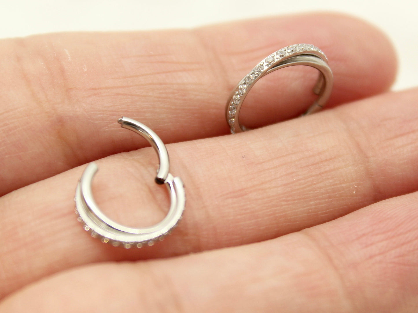 New • Silver Dainty CZ Paved Conch Ring Clicker, CZ Criscross Hoop Ring, Conch Clicker Hoop Ring, Septum Daith Cartilage Waterproof Earrings