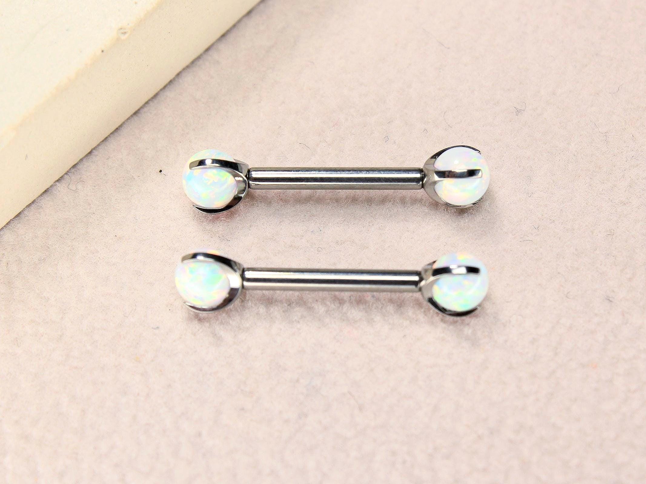 14G Titanium Nipple Barbell, White Opal Ball End Nipple Ring Piercing,Pair of Nipple Sheild Body Jewelry, Minimalist Nipple Piercing Jewelry