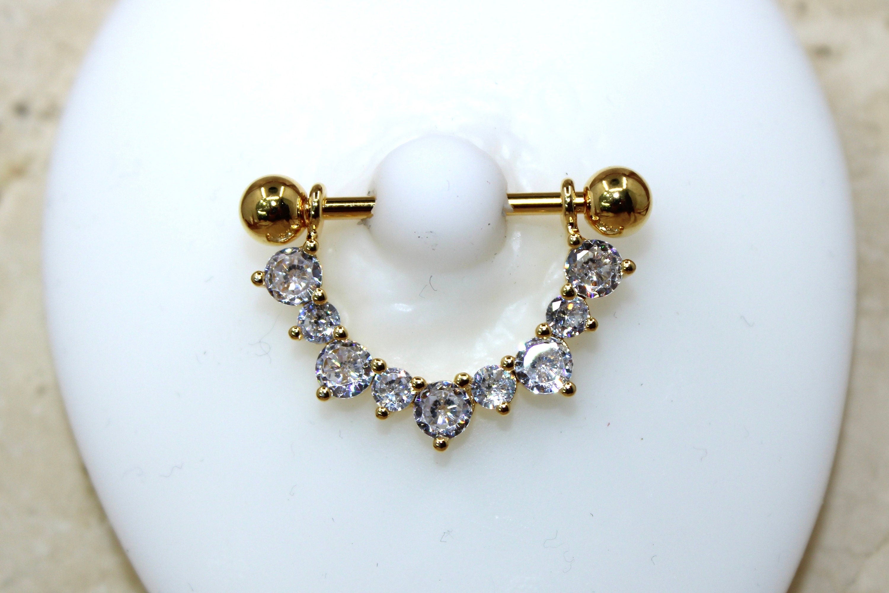 14g Dangle Gem Nipple Ring, Elegant Gem Drop Decor Gold Silver Nipple Piercing Barbell Jewelry