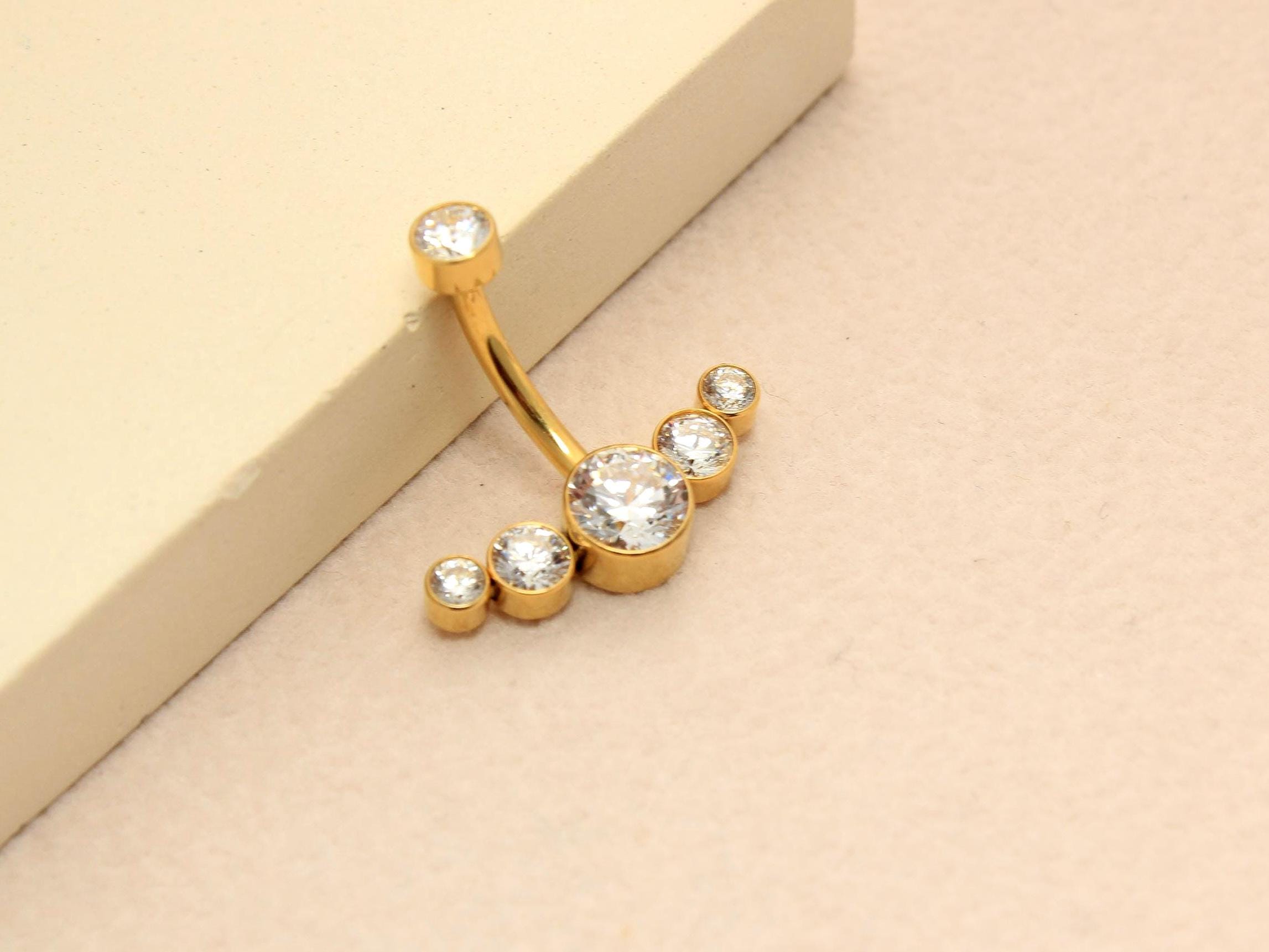 Titanium Belly Button Ring, 14G  Sparkling Gem Belly Ring, Navel Piercing Jewelry, Body Jewelry, Curved Navel Bar, Titanium Jewelry