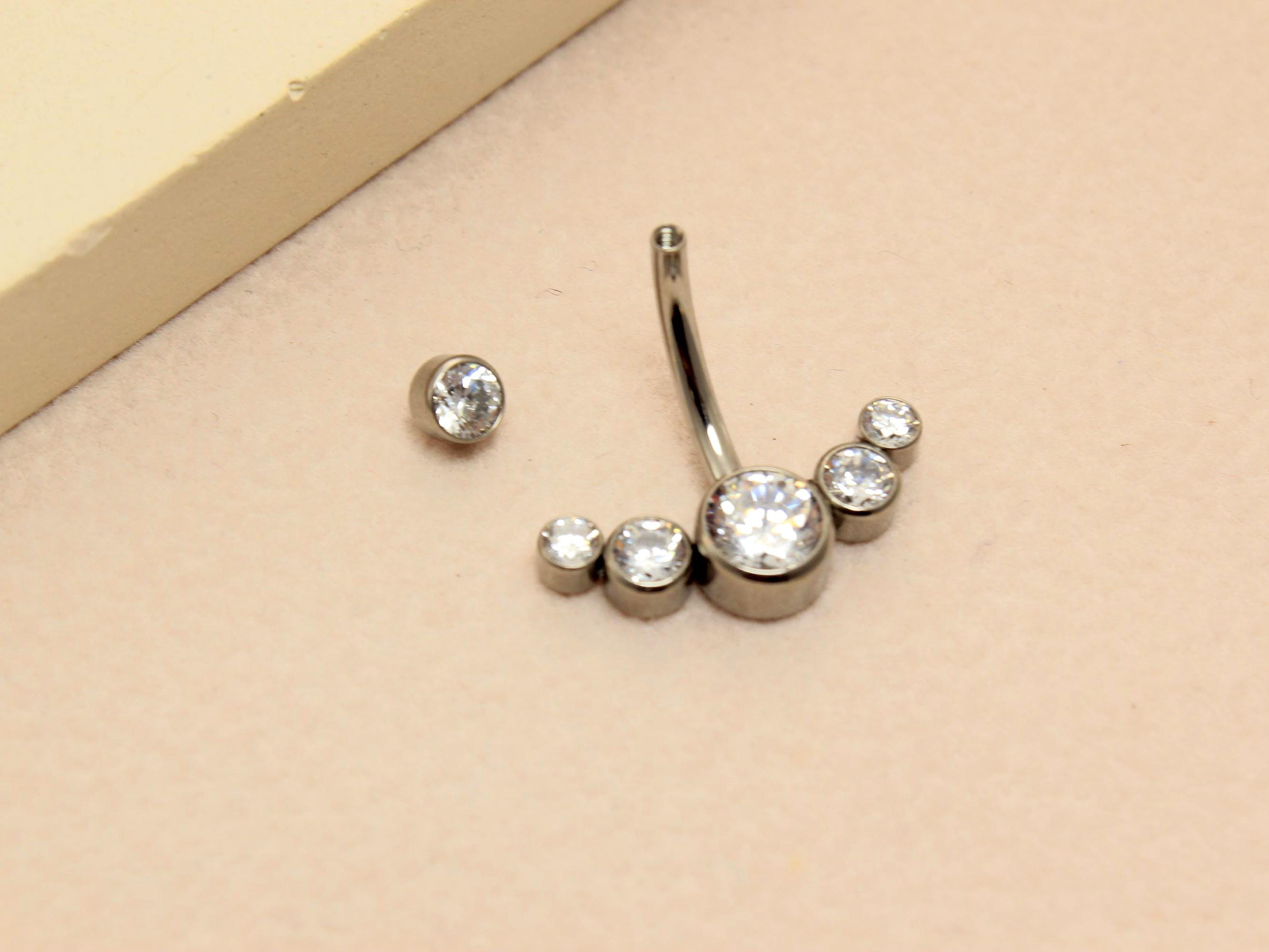 Titanium Belly Button Ring, 14G  Sparkling Gem Belly Ring, Navel Piercing Jewelry, Body Jewelry, Curved Navel Bar, Titanium Jewelry