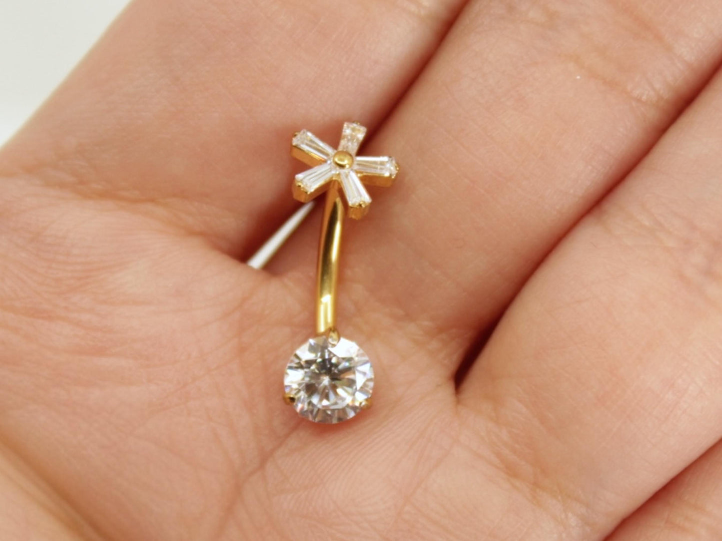 14G Gold Belly Button Ring, Titanium Push In Belly Jewelry, Threadless Navel Piercing, Hypoallergenic Body Jewelry