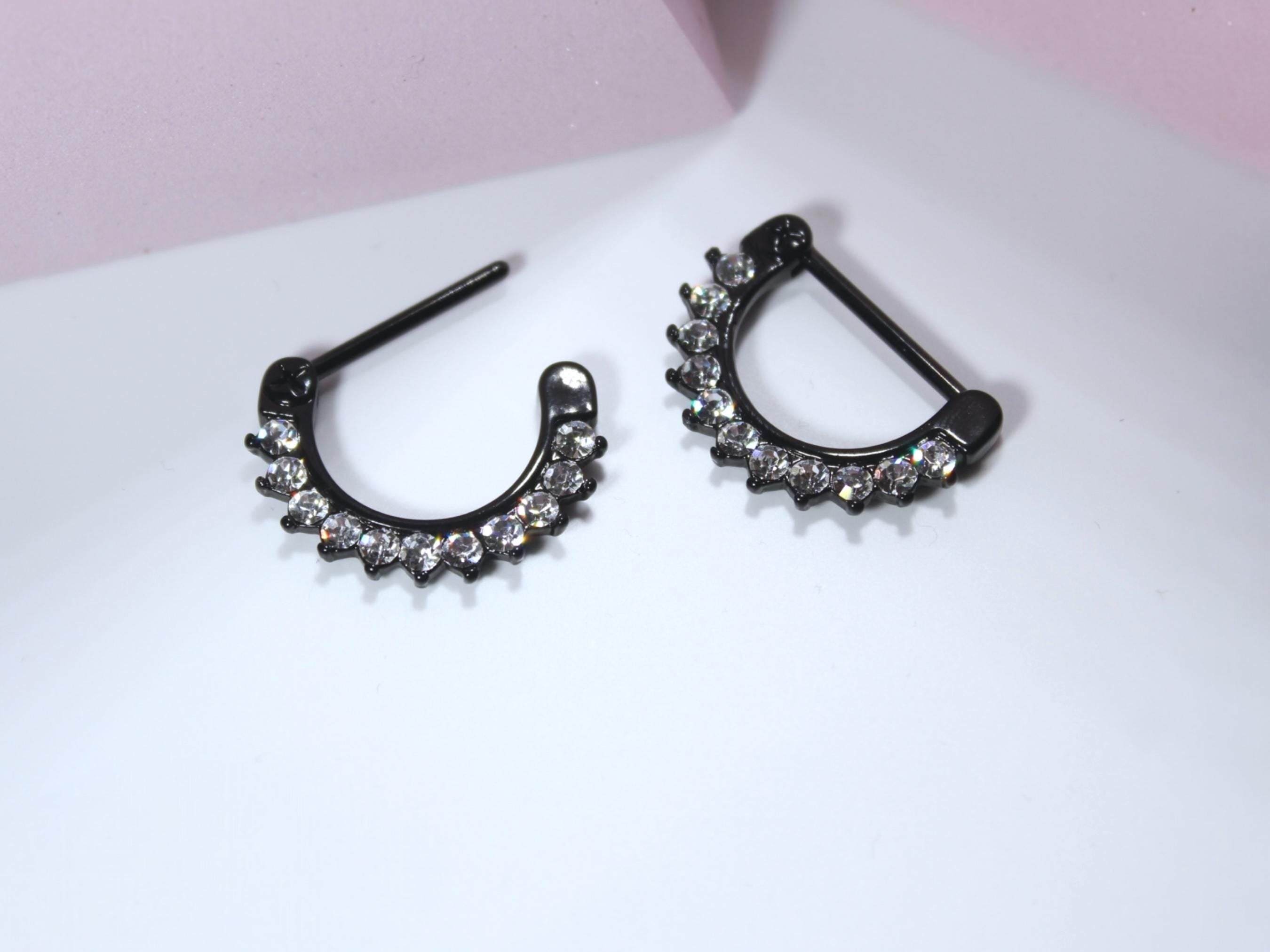 Black Dangle Nipple Ring,  Pair of Black CZ Hinged Clicker Nipple Barbell,  14g Nipple Barbell Piercing Jewelry, Body Jewelry