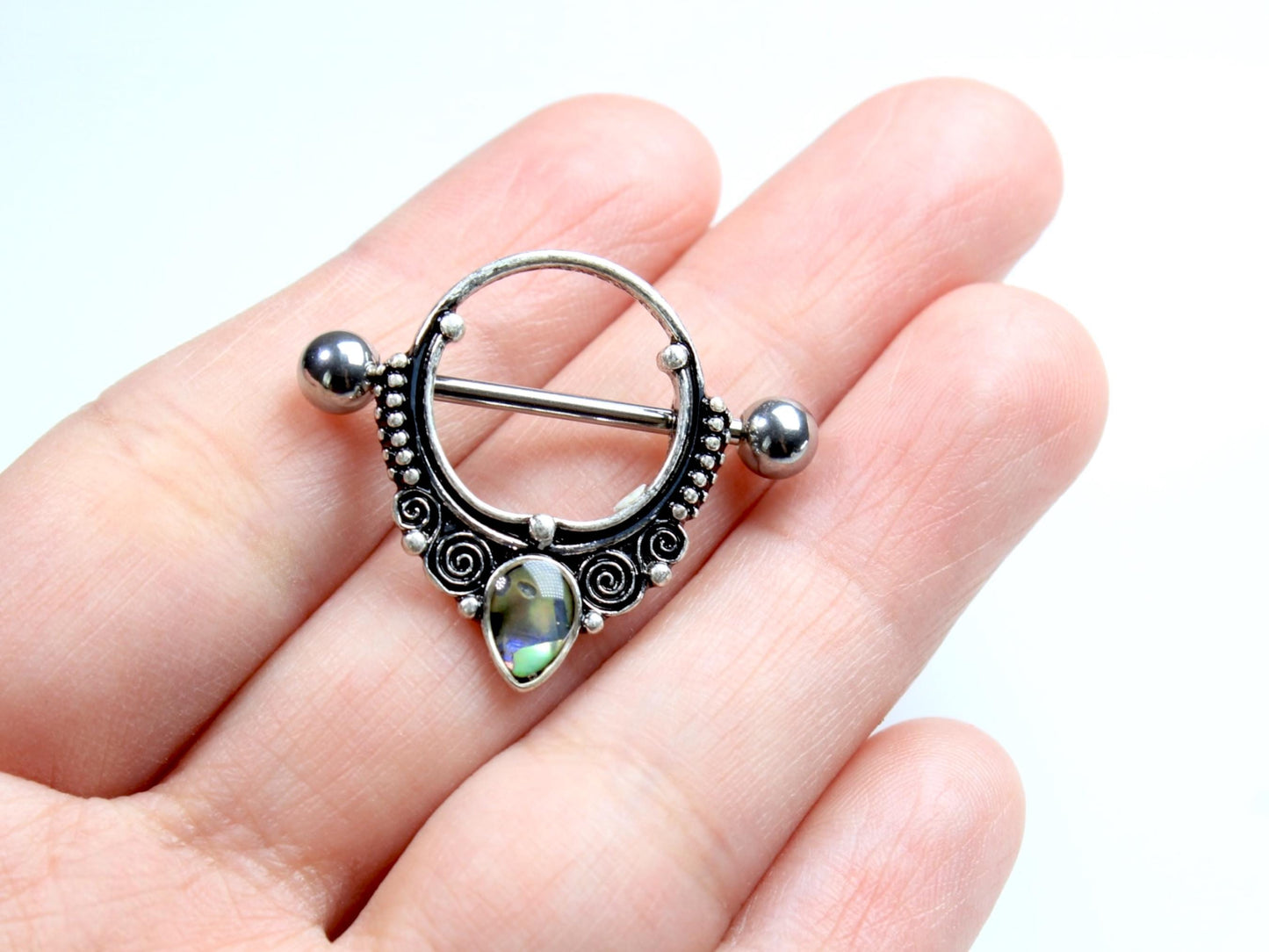 14G Abalone Inlay Boho Nipple Ring Jewelry.