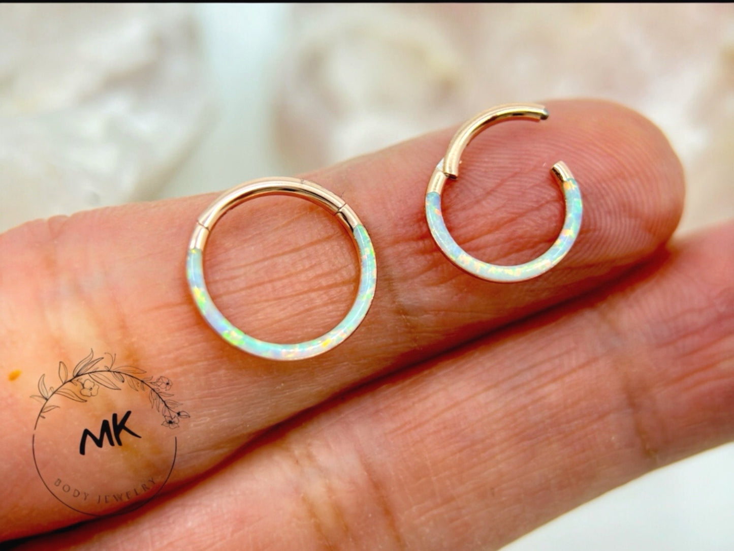 16G Rose Gold Dainty Opal Septum Ring, Opal Decor Front Septum Piercing Clicker Hoop, Nose Piercing Hoop Ring, Cartilage Earring