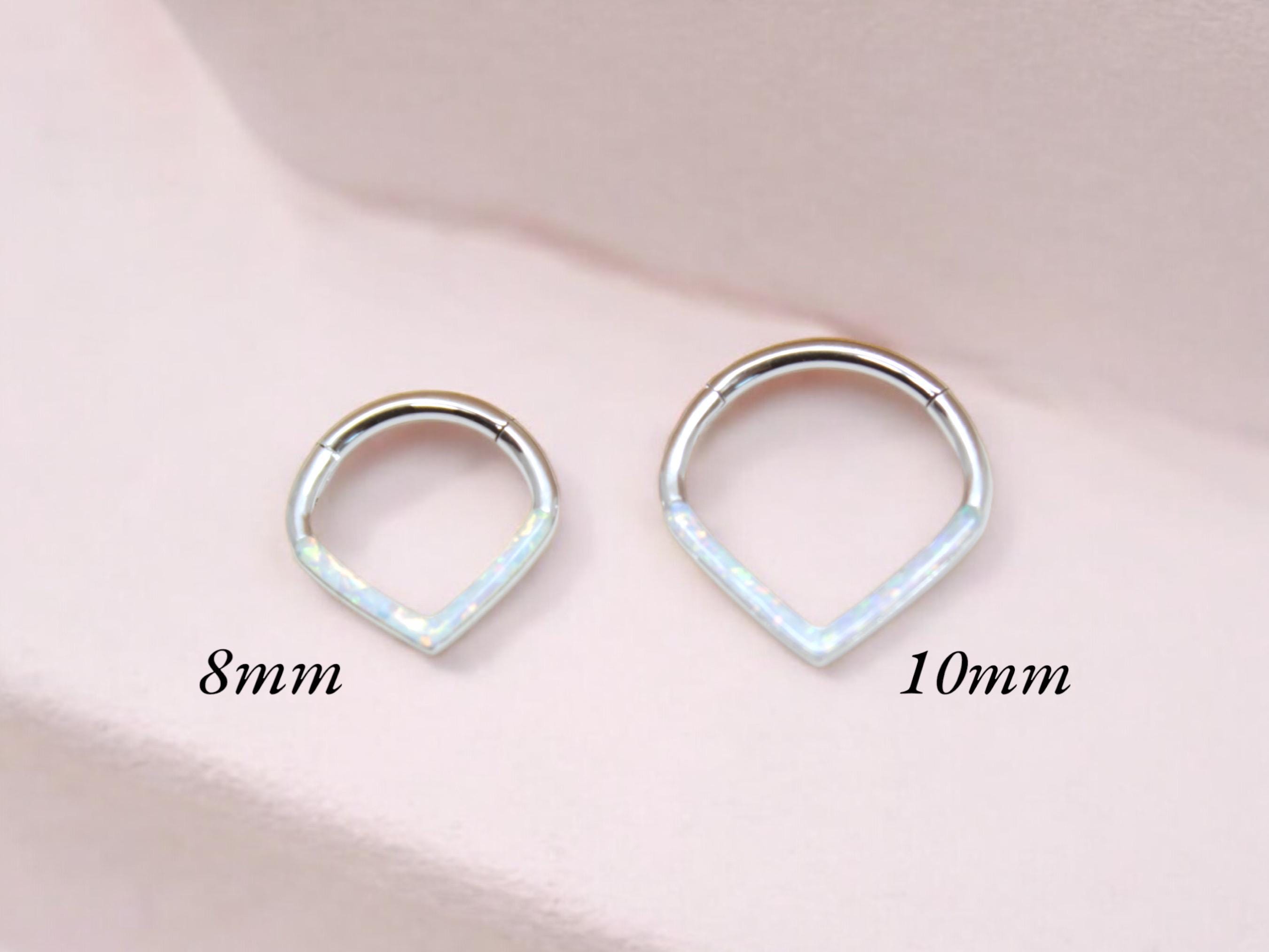 16g Titanium Opal Septum Clicker Hoop, V shape Simple Opal Chevron Hinged Hoop Ring, 16g 8mm 10mm Septum Piercing Nose Piercing Jewelry