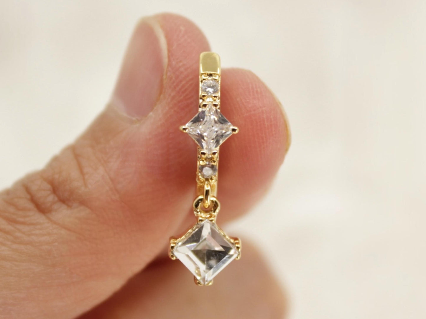 14g Dainty Gold Dangling Belly Button Ring, Minimalist Navel Piercing, Body Jewelry