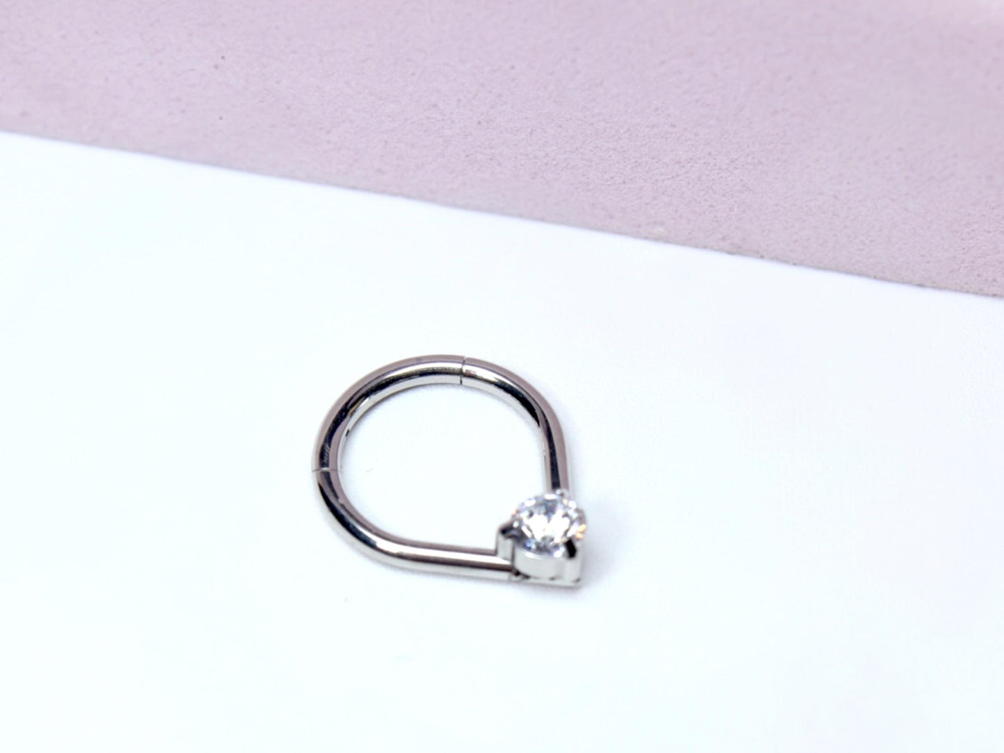 16G Septum Clicker Ring, Dainty Teardrop Nose Septum Hinged Hoop Ring, CZ Septum Nose Jewelry, Silver Septum Nose Ring