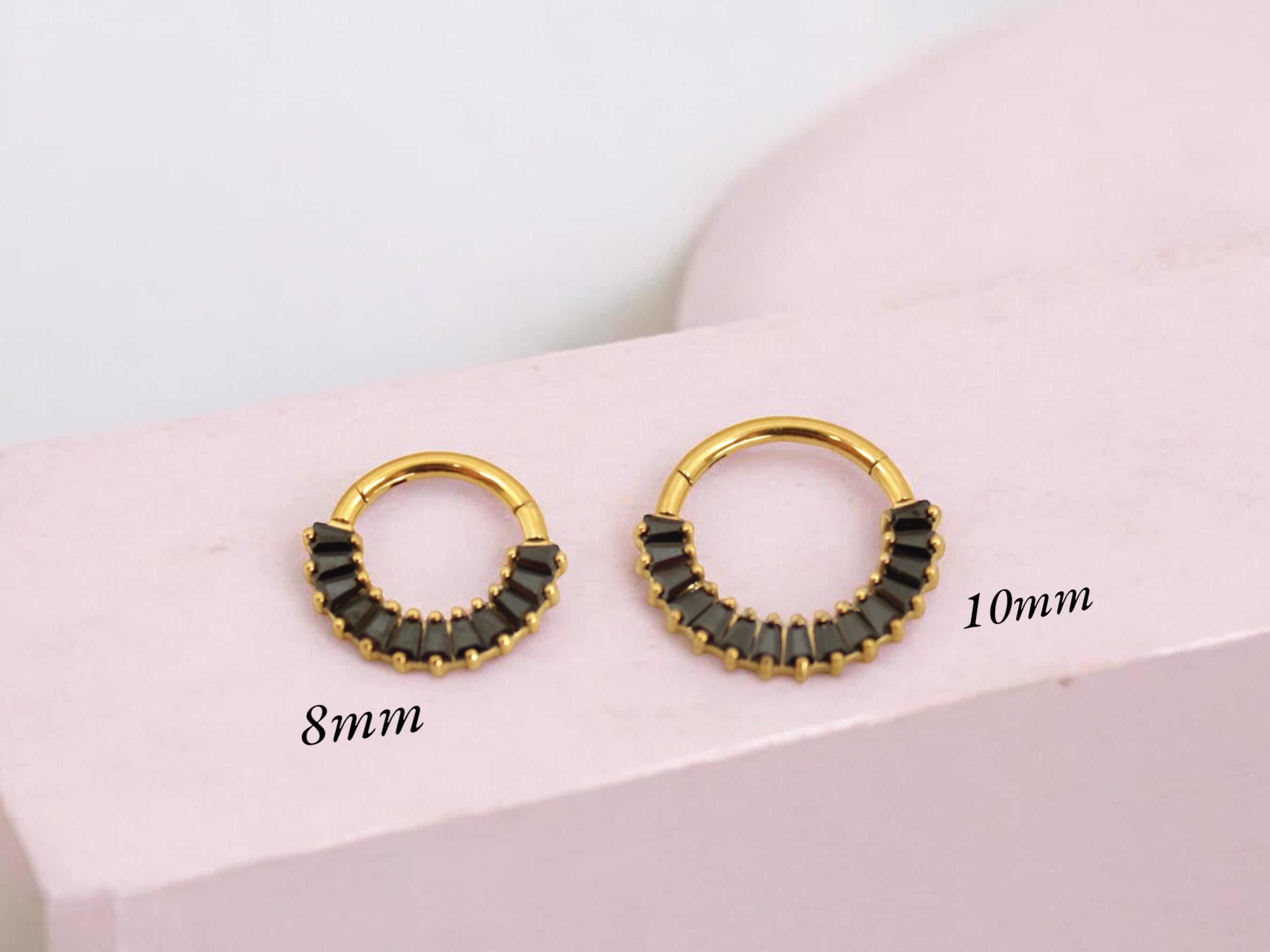 Titanium Black Septum Clicker Ring, Black Marquise Front Facing Gem Hinged Segment Septum Ring, 16g Septum Piercing Jewelry, Nose Jewelry