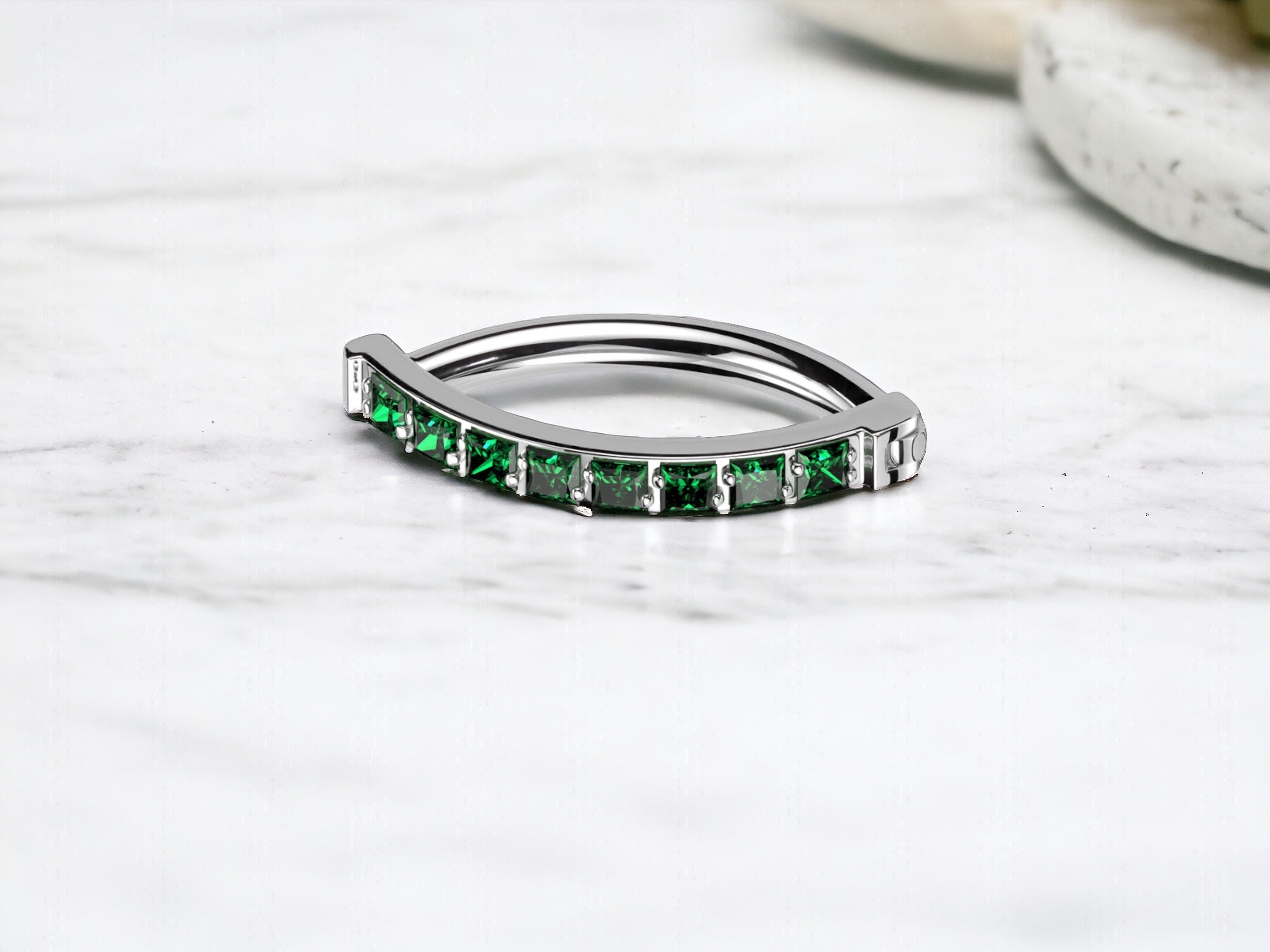 NEW • Titanium Belly Ring Clicker, Dainty Minimal Style Belly Piercing Clicker Ring Jewelry - Emerald Green