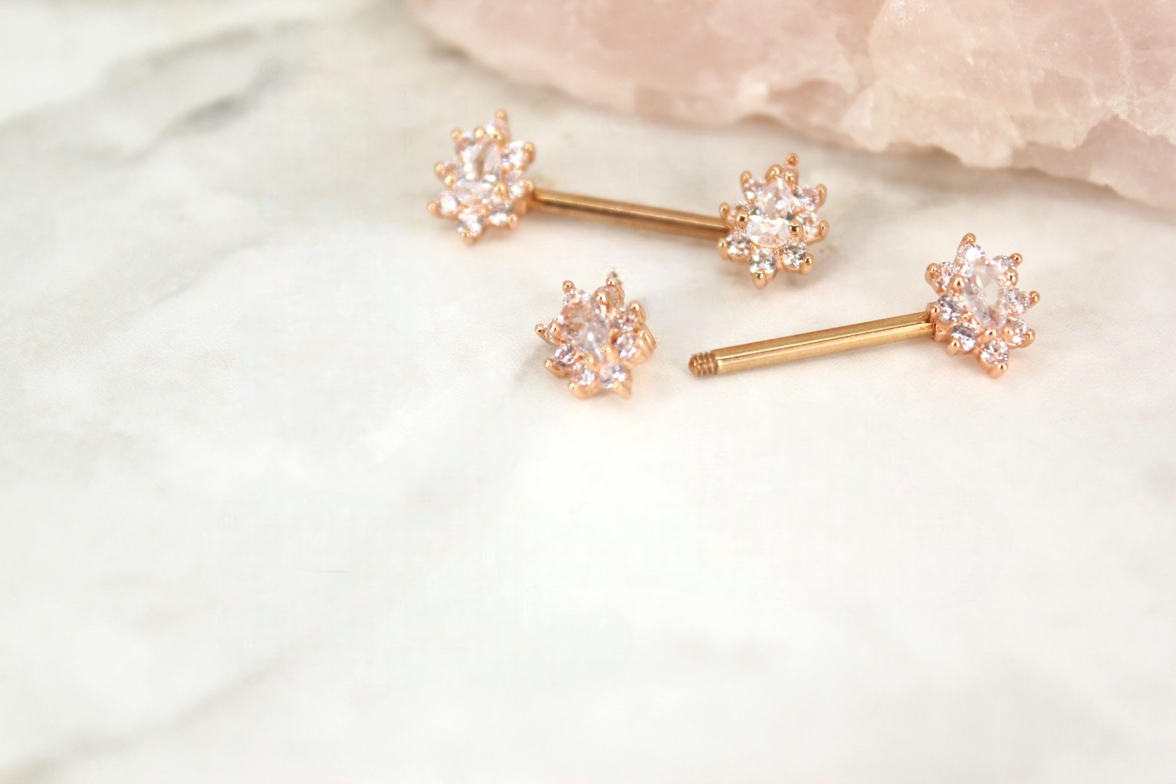 Oval Gem Nipple Ring, Floral Sparkle Gem Nipple Piercing Jewelry Cluster Decor Lightweight Nipple Barbell Ring Body Piercing Jewelry