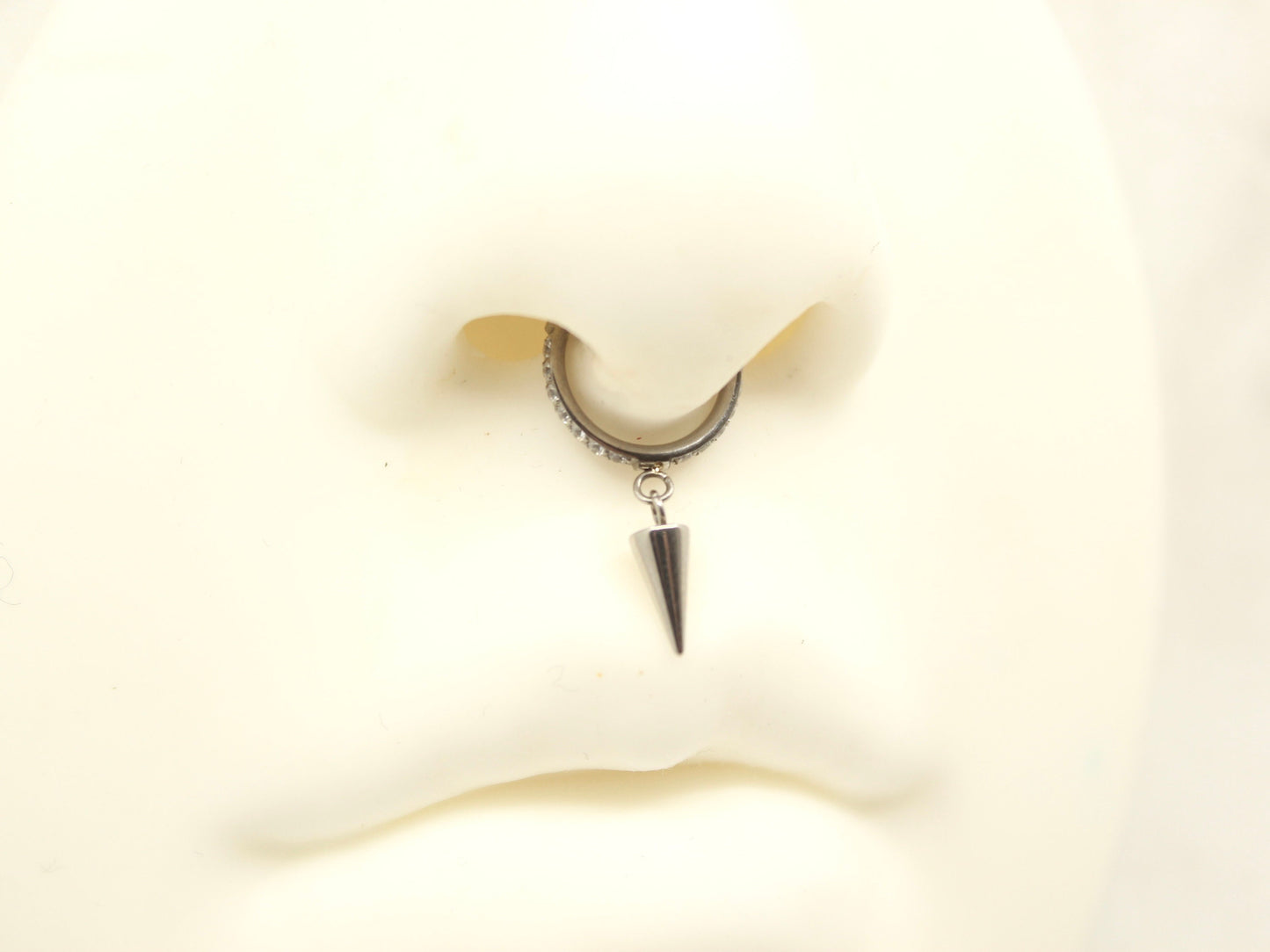 Silver Spike Dangle Hoop Ring, CZ Conch Hoop Clicker Ring, Conch Piercing Hoop Ring, Titanium Septum Daith Cartilage Piercing Earring