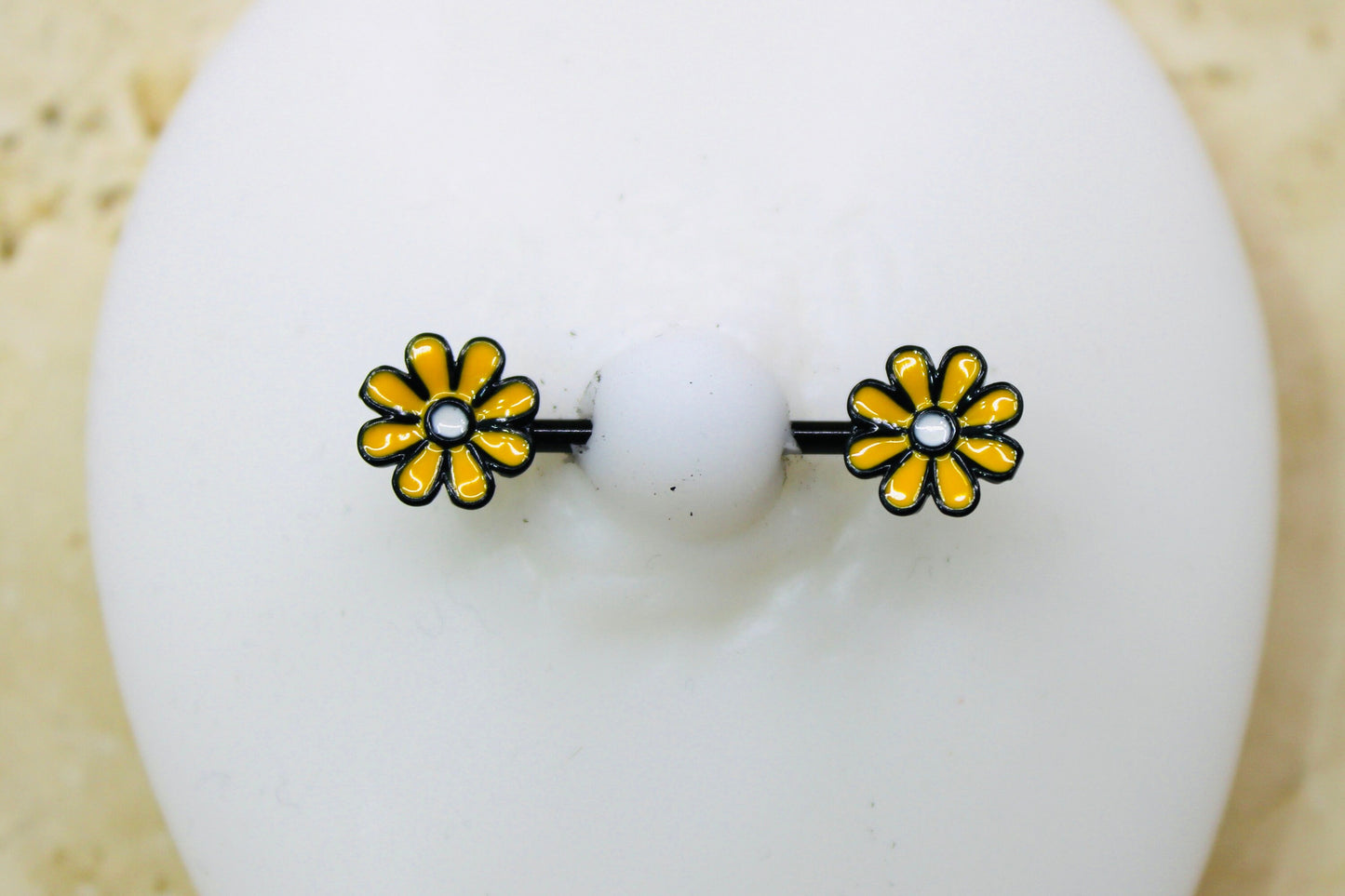 Flower Nipple Ring, Pink Yellow White Floral Decorative End Nipple Piercing Barbell Jewelry, 14g Nipple Barbell Body Piercing Jewelry