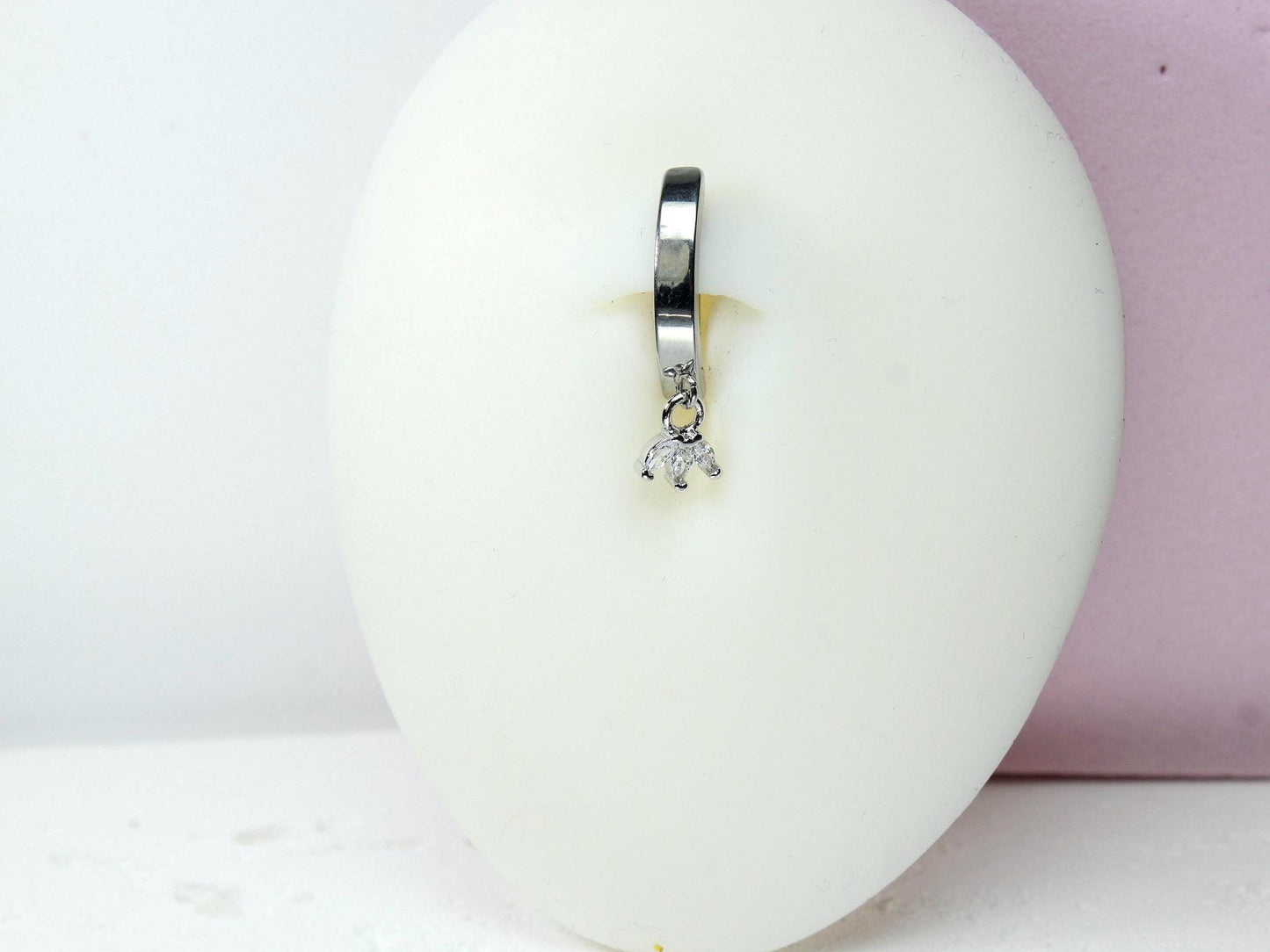 14G Dainty Dangling Gold Marquise Leaf Clicker Belly Button Ring