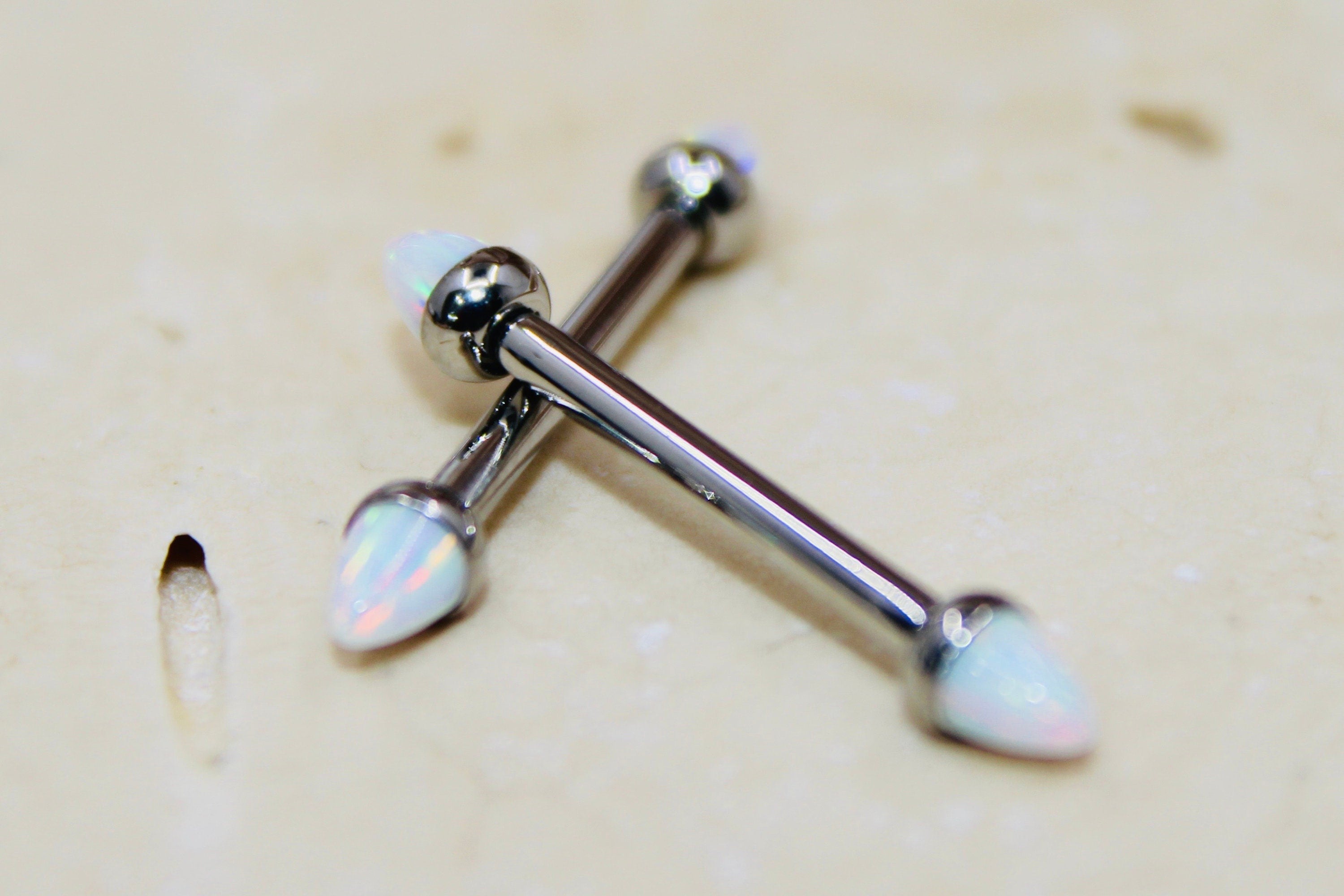 Internally Threaded Opal Nipple Barbell, White Opal Cone Smooth Comfortable Fit Nipple Piercing Ring Jewelry