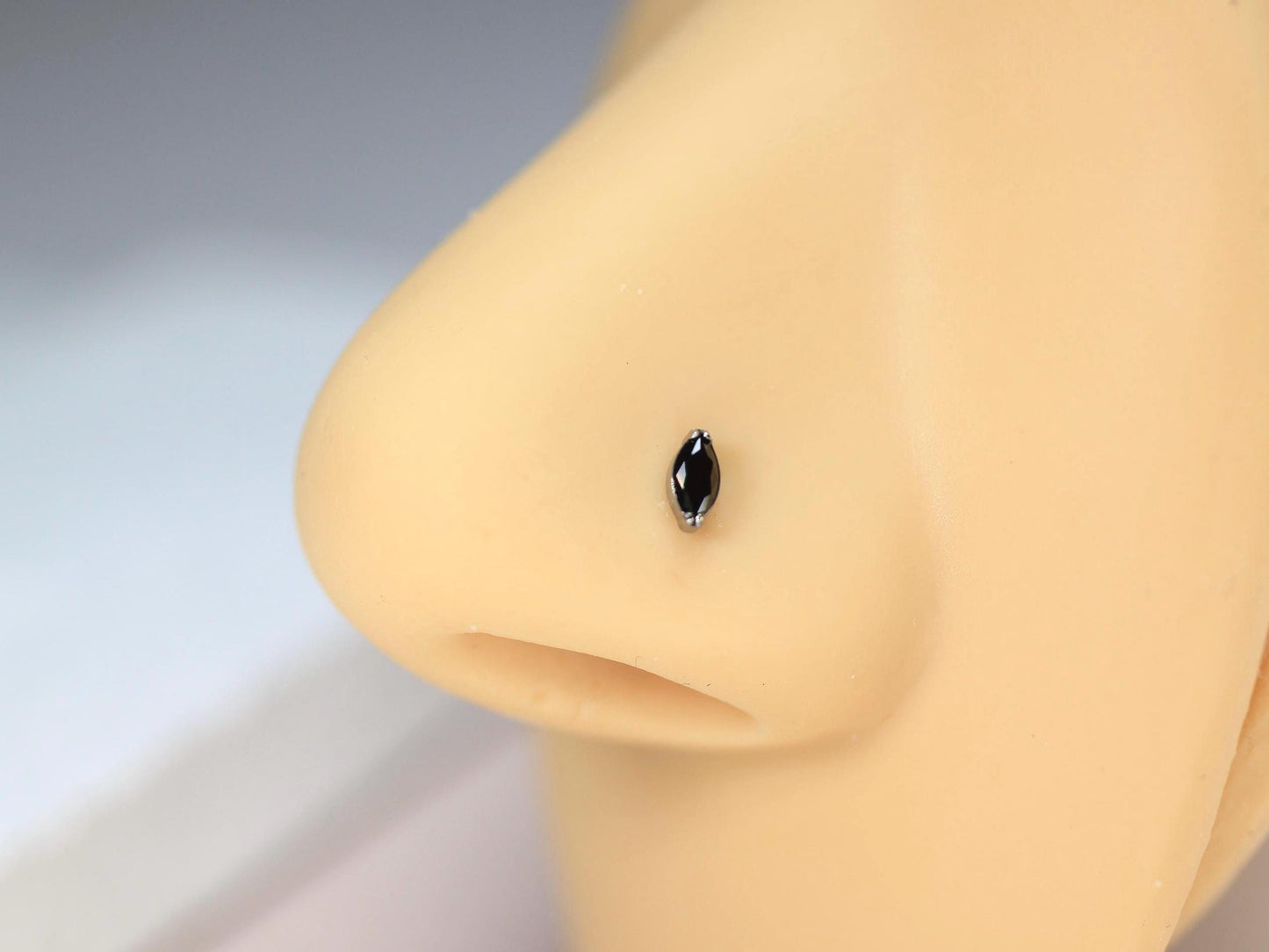 Titanium Corkscrew Nose Stud, 20G Dainty Gold Marquise CZ Nose Screw Piercing, Hypoallergenic Body Jewelry